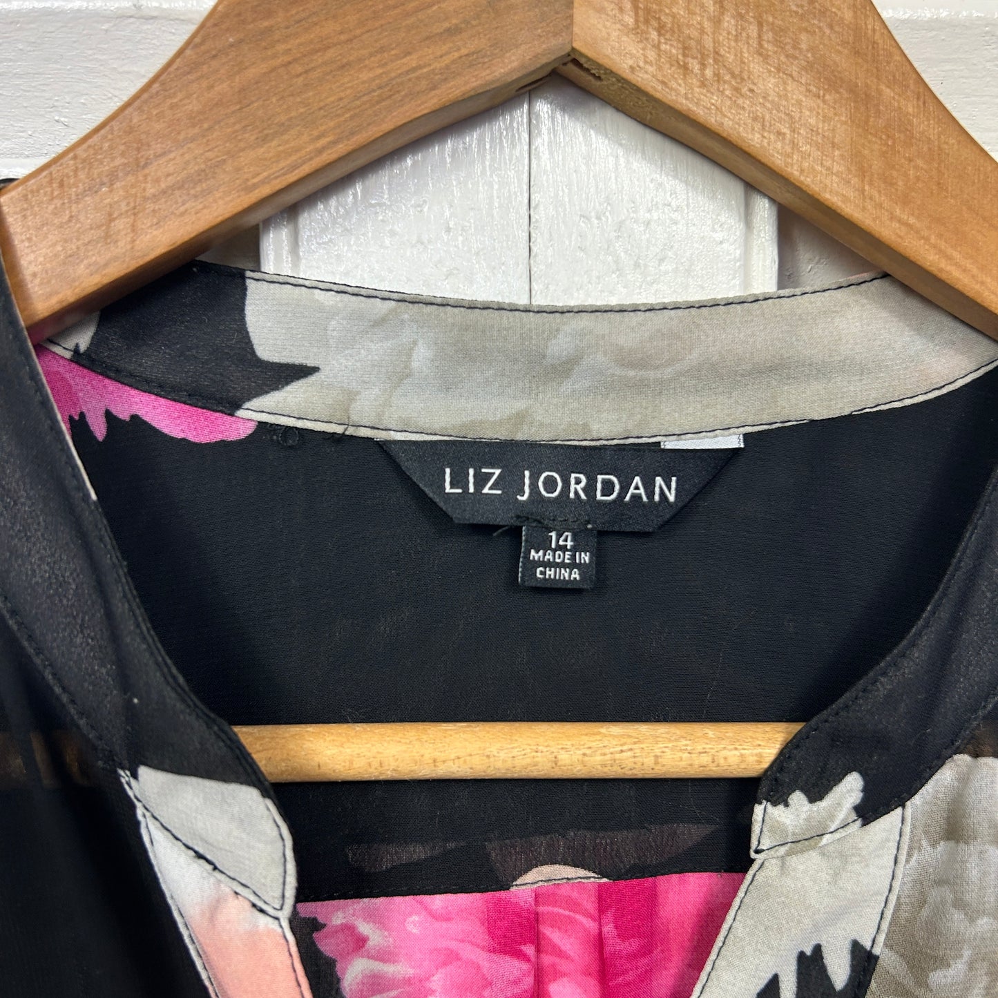 Liz Jordan Top Size 14 Black Floral Button Up Sheer