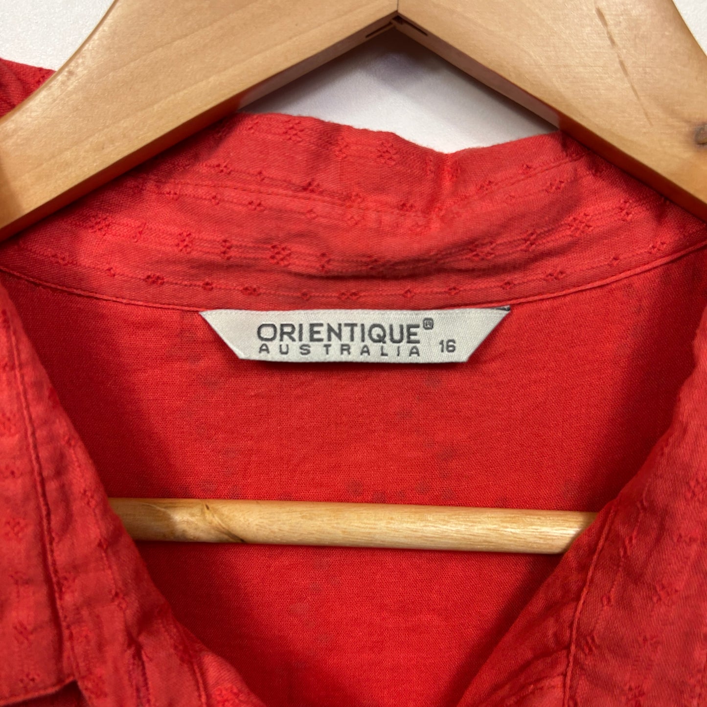 Orientque Broderie Dress Size 16 Red Button Up 100% Cotton
