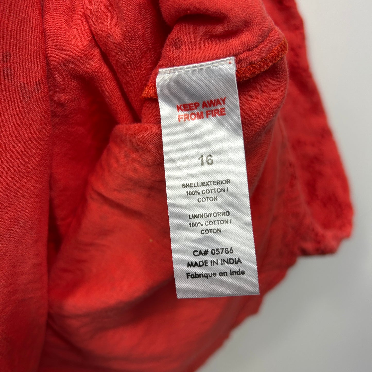 Orientque Broderie Dress Size 16 Red Button Up 100% Cotton