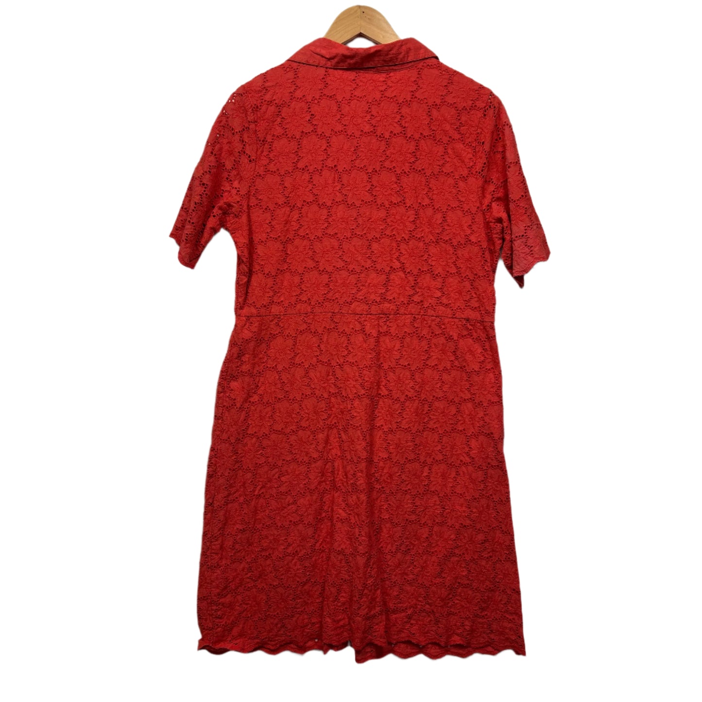 Orientque Broderie Dress Size 16 Red Button Up 100% Cotton
