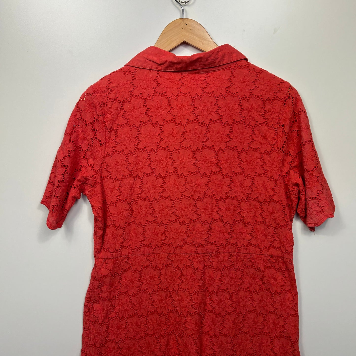 Orientque Broderie Dress Size 16 Red Button Up 100% Cotton