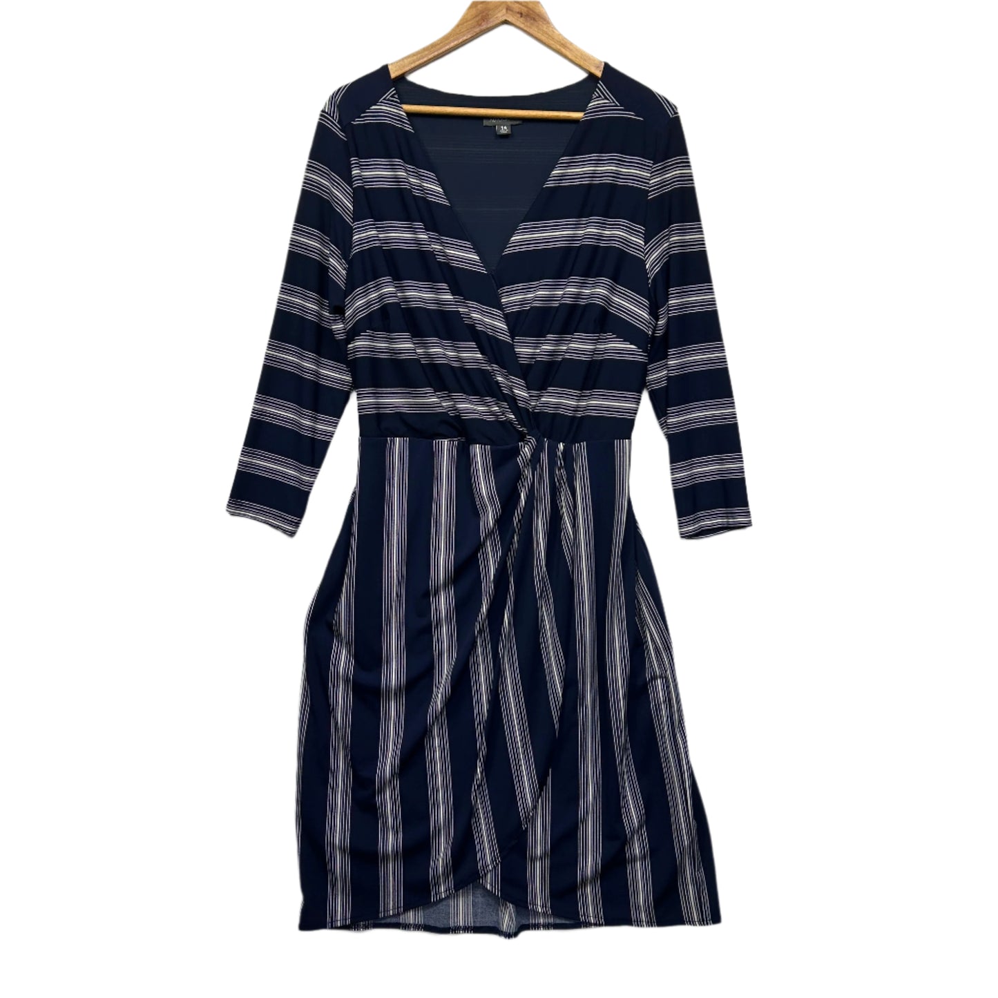 Autograph Dress Size 14 Navy White Striped Long Sleeve