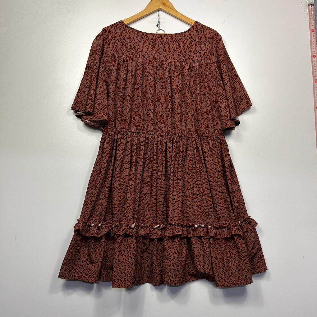 You+All Brown Spotted Tiered Dress - Size 22