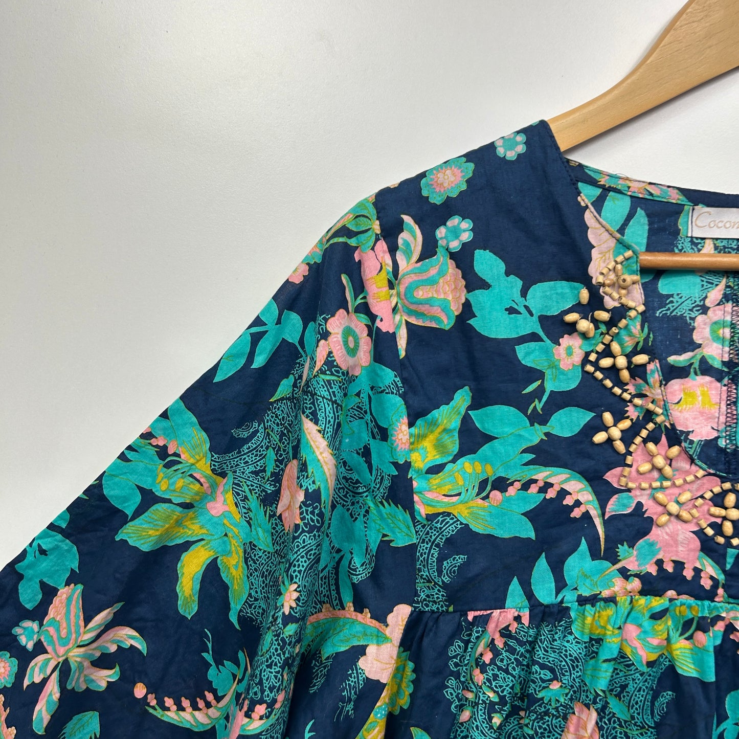Coconinya Dress Size Large Floral Short Sleeve Teal Aqua