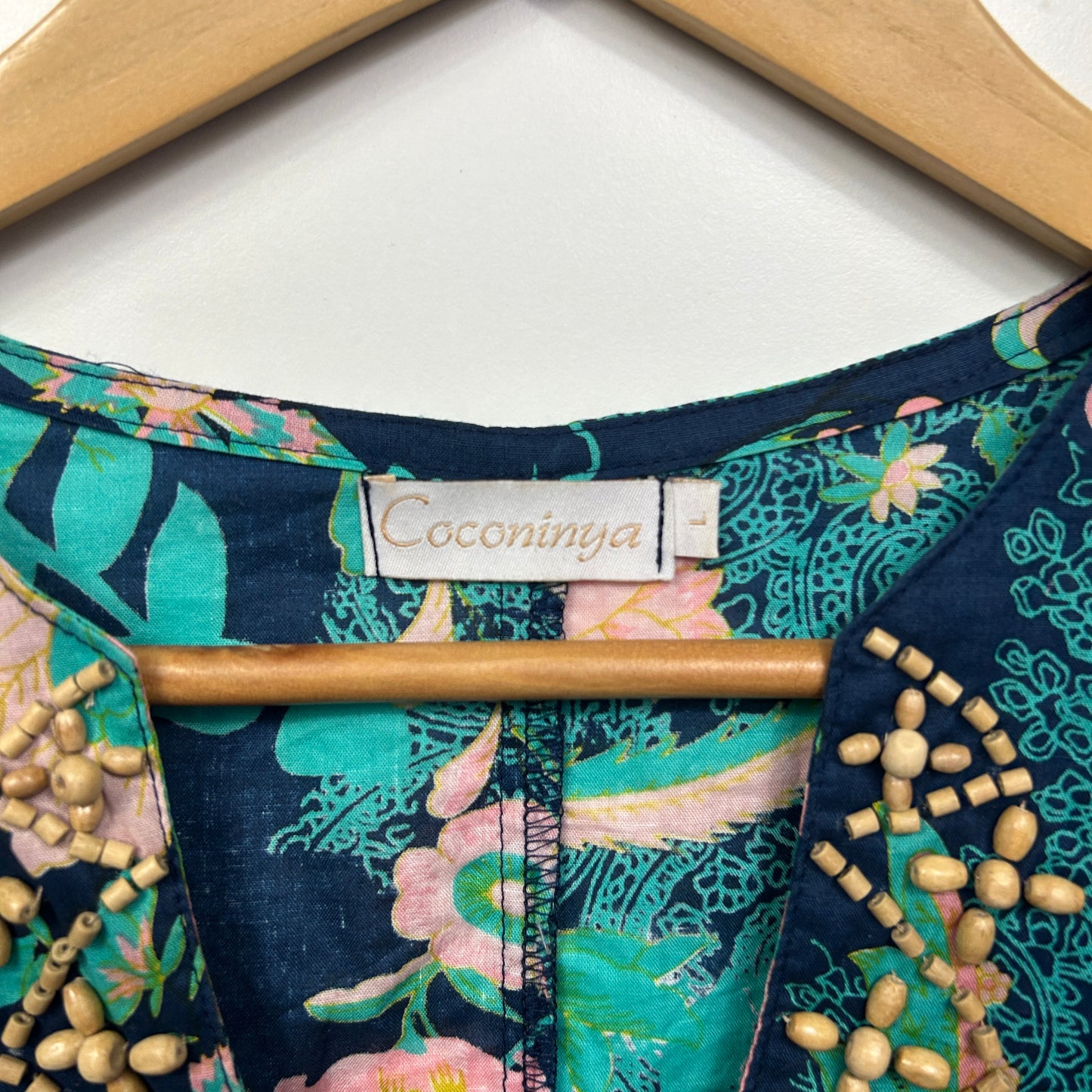 Coconinya Dress Size Large Floral Short Sleeve Teal Aqua
