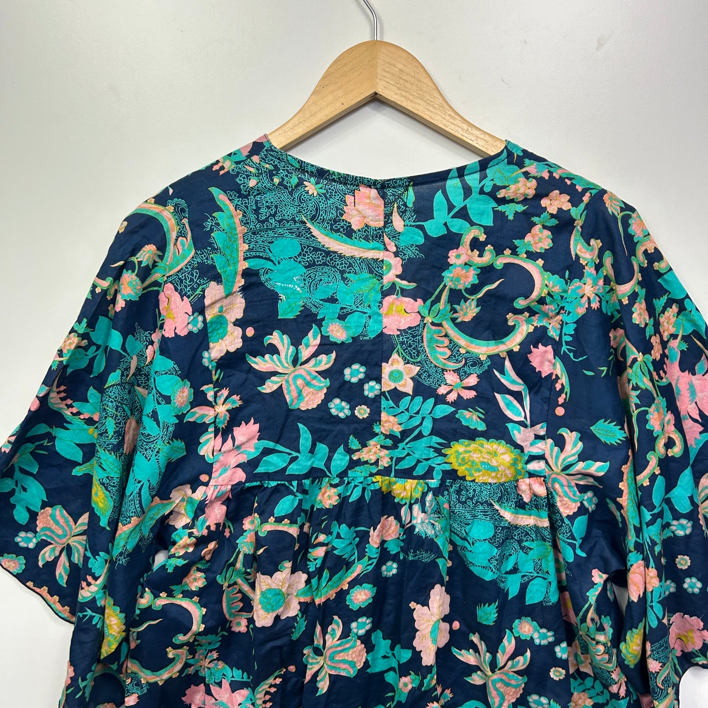 Coconinya Dress Size Large Floral Short Sleeve Teal Aqua