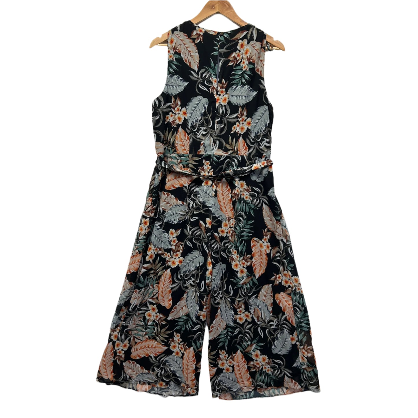 Katies Jumpsuit Size 14 Black Sleeveless Belted Floral