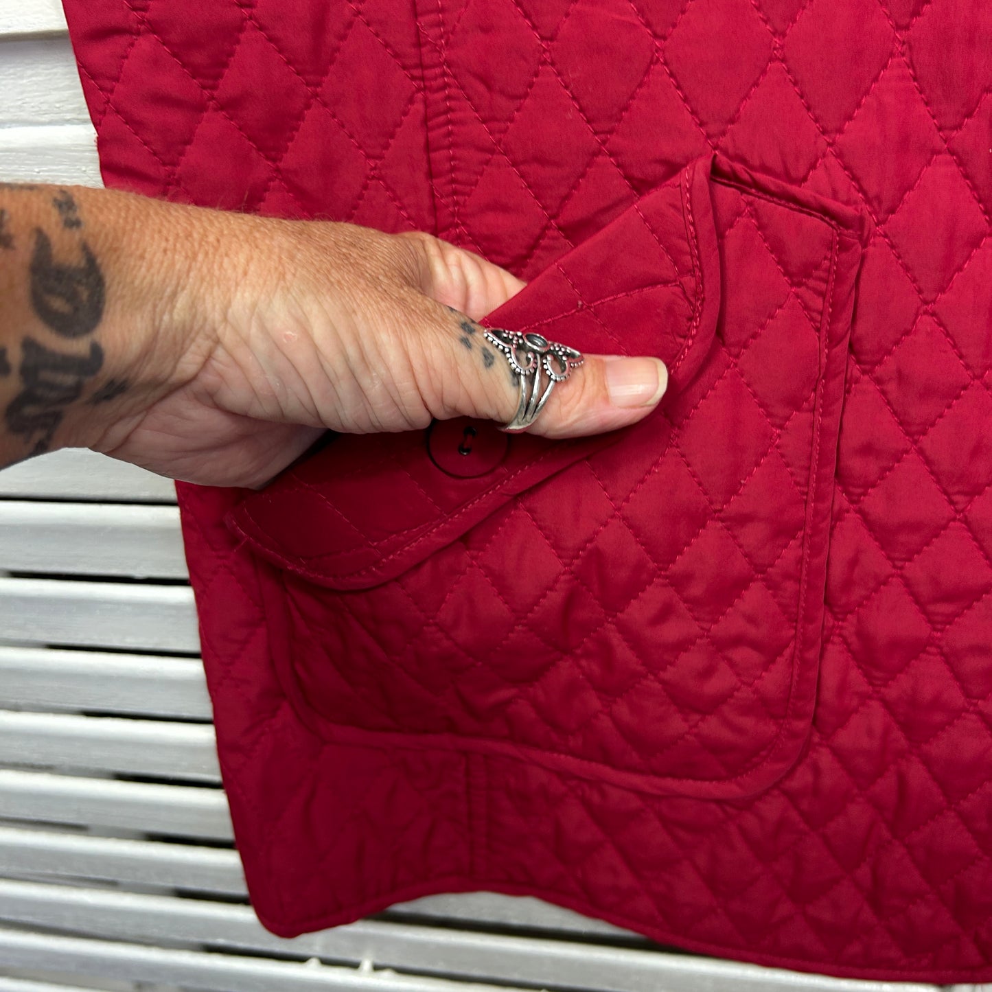 Yarra Trail Quilted Vest Size 14 Red Sleeveless (Missing Button)