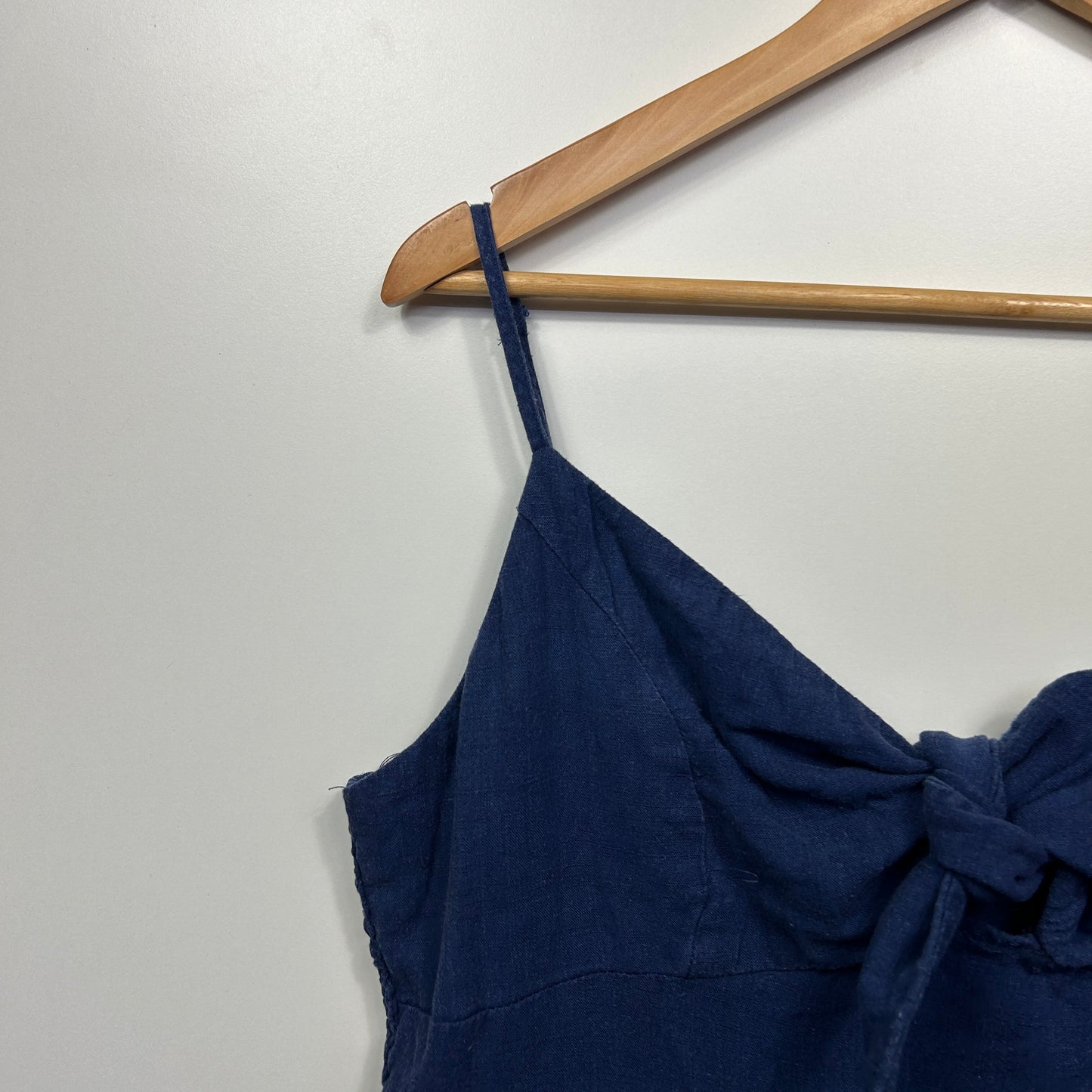 Sunny Girl Linen Maxi Dress Size 14 Blue Sleeveless Pockets