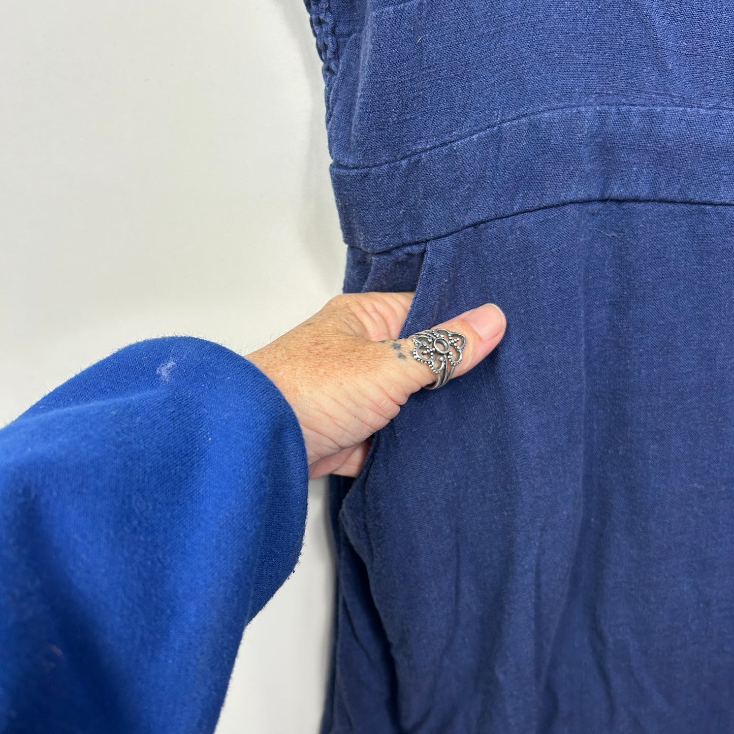Sunny Girl Linen Maxi Dress Size 14 Blue Sleeveless Pockets