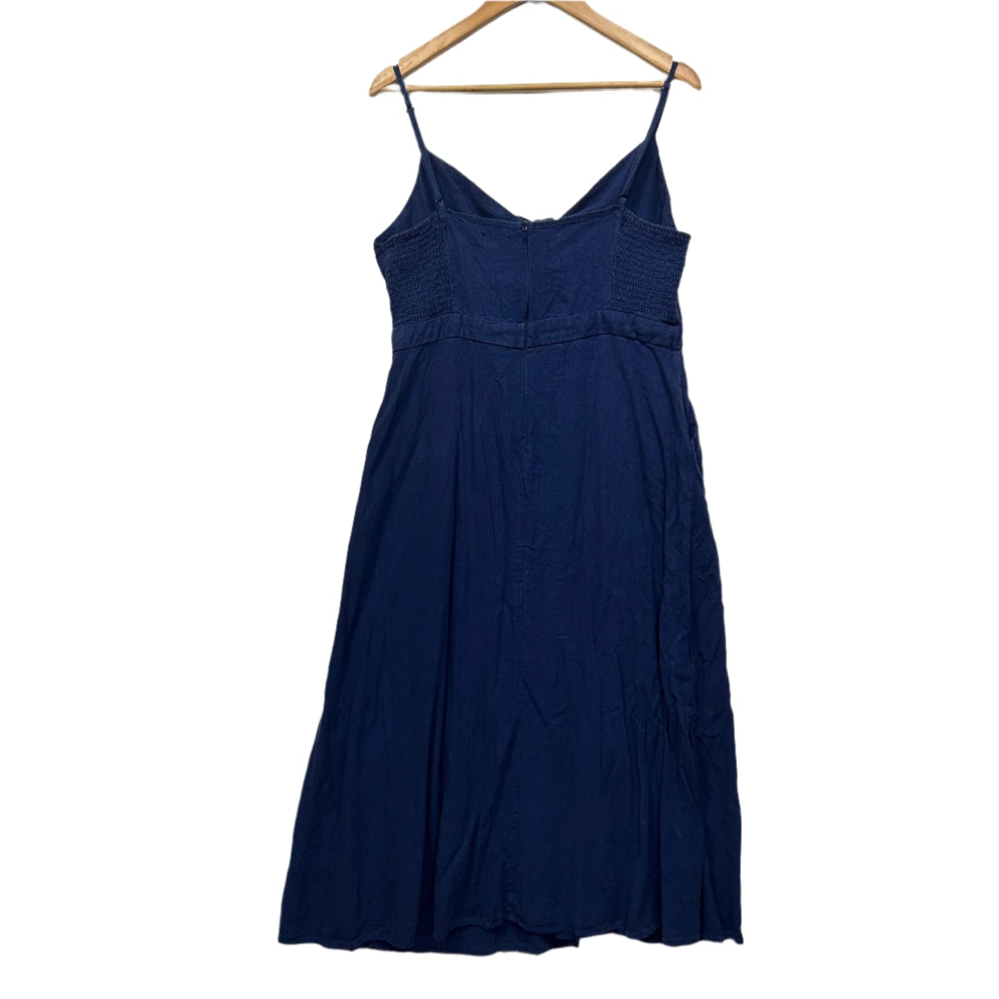 Sunny Girl Linen Maxi Dress Size 14 Blue Sleeveless Pockets