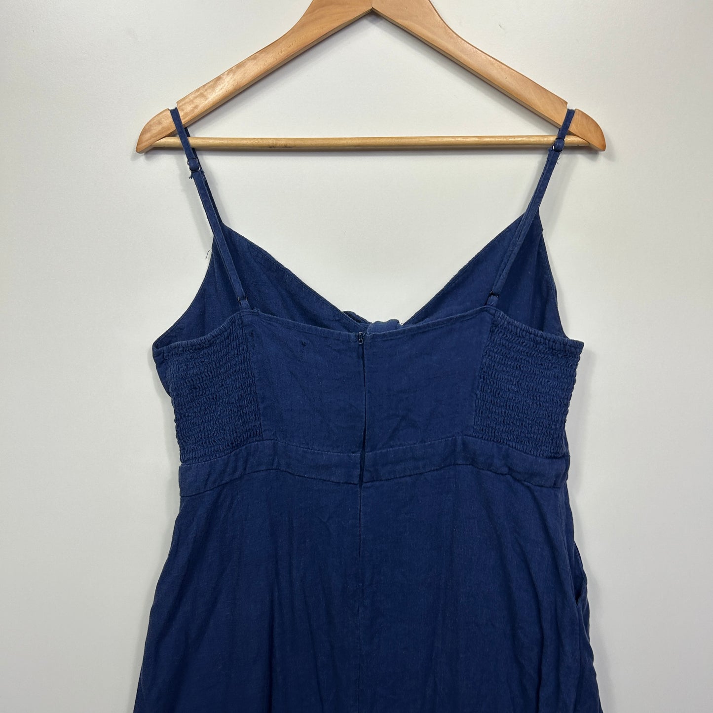 Sunny Girl Linen Maxi Dress Size 14 Blue Sleeveless Pockets