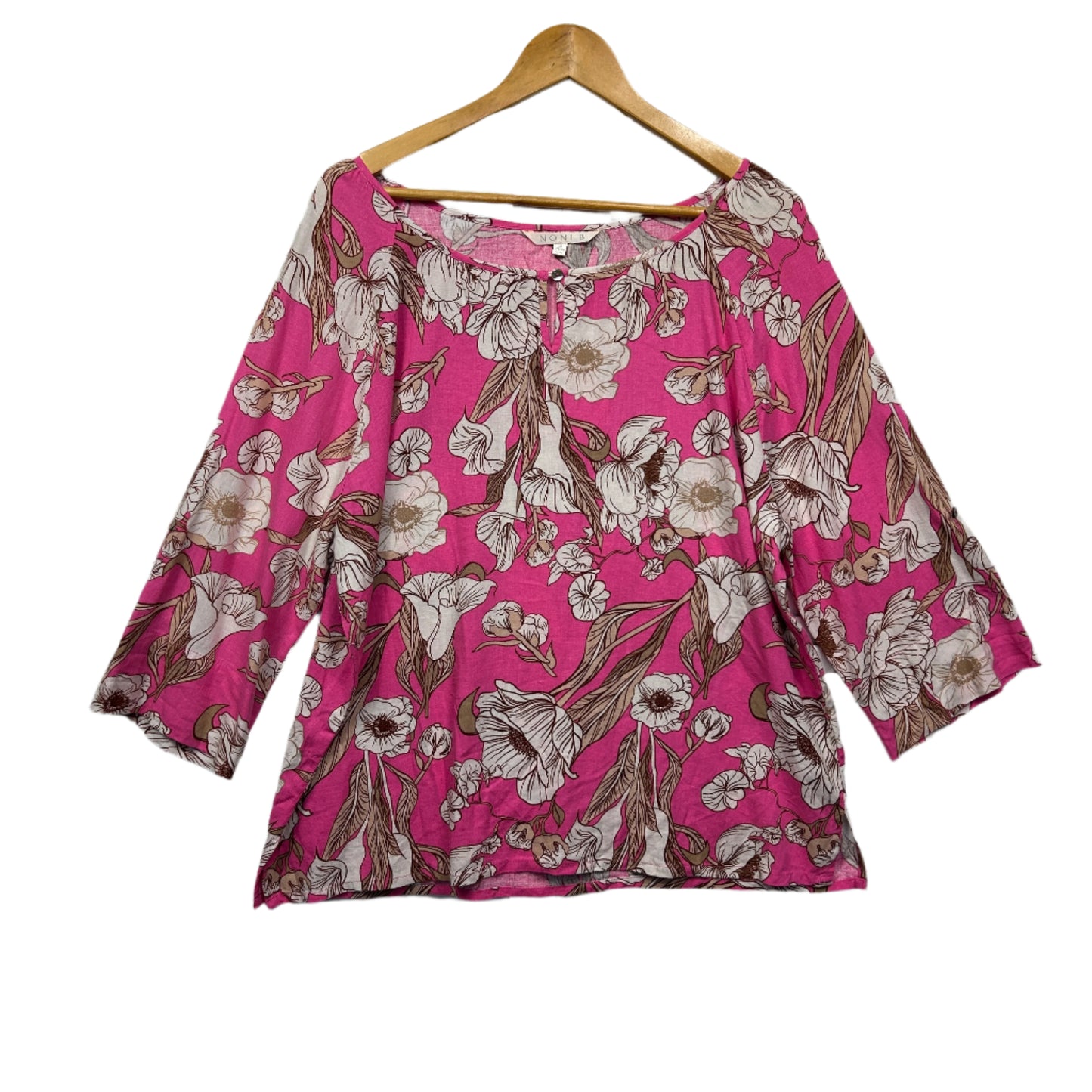 Noni B Linen Blend Top 18 Pink Floral Long Sleeve