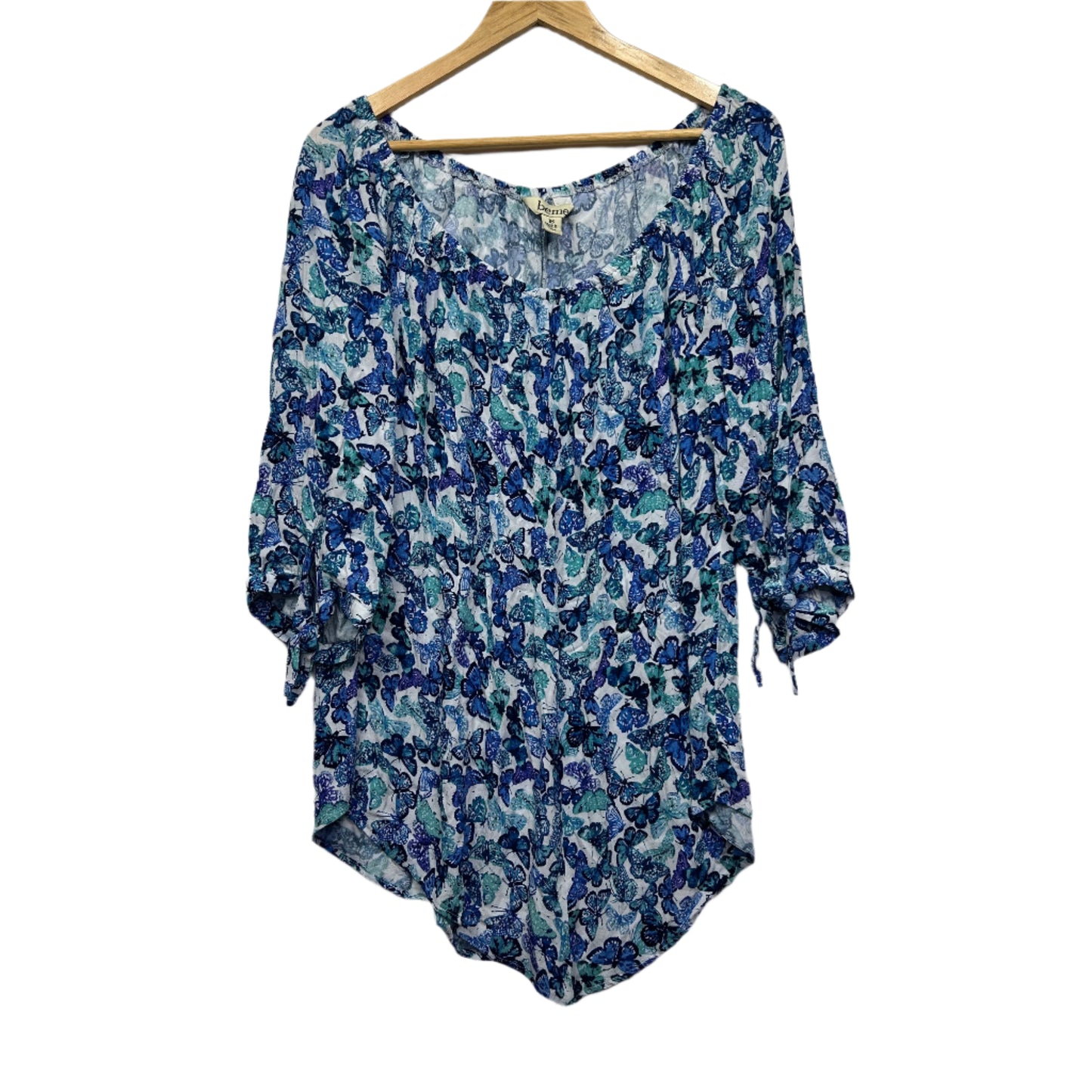 beme Top Size 18 Blue White Butterflies 3/4 Sleeve Viscose