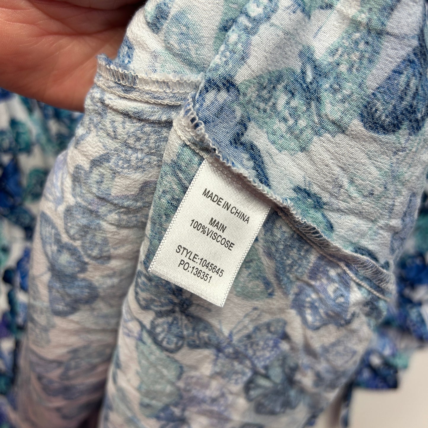beme Top Size 18 Blue White Butterflies 3/4 Sleeve Viscose