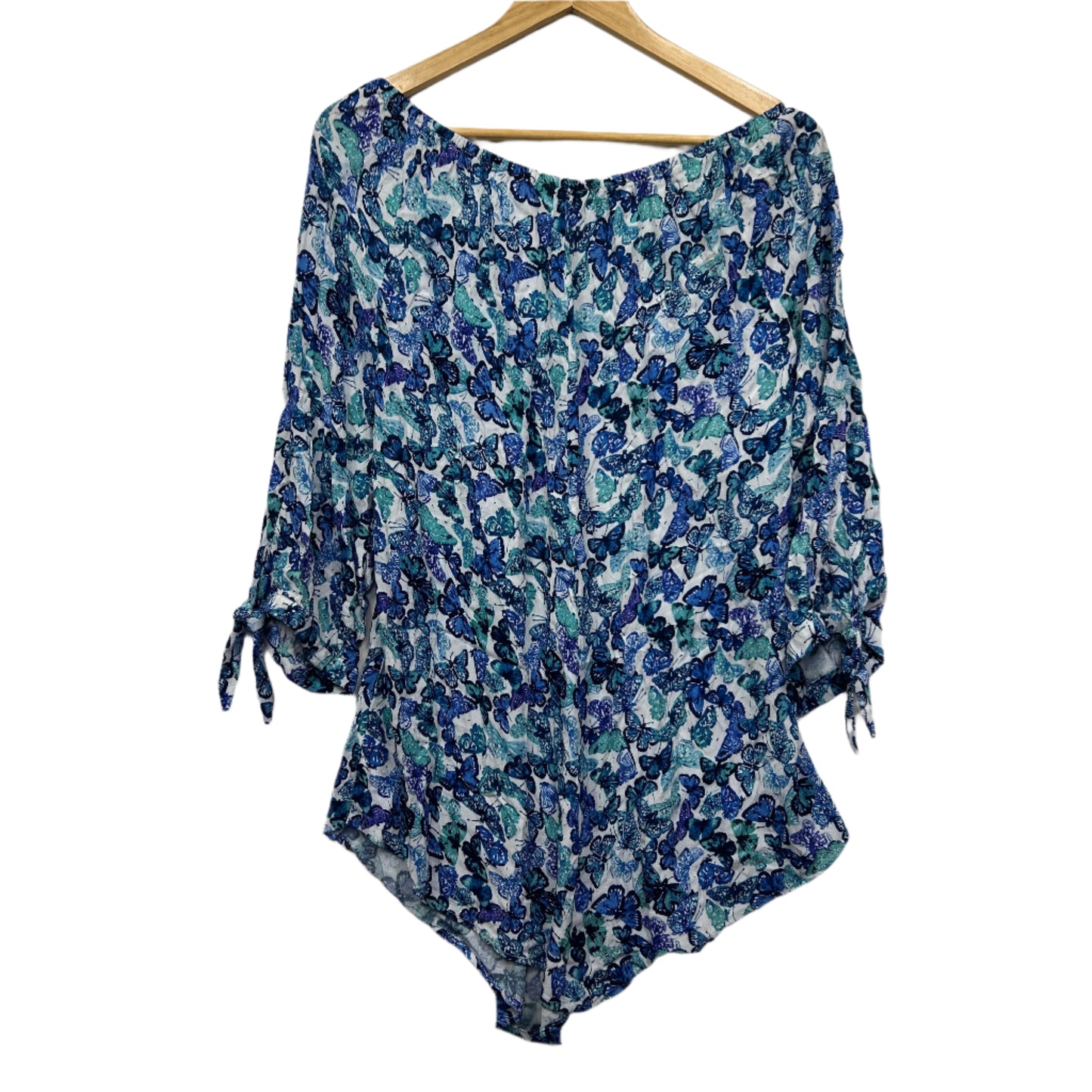 beme Top Size 18 Blue White Butterflies 3/4 Sleeve Viscose