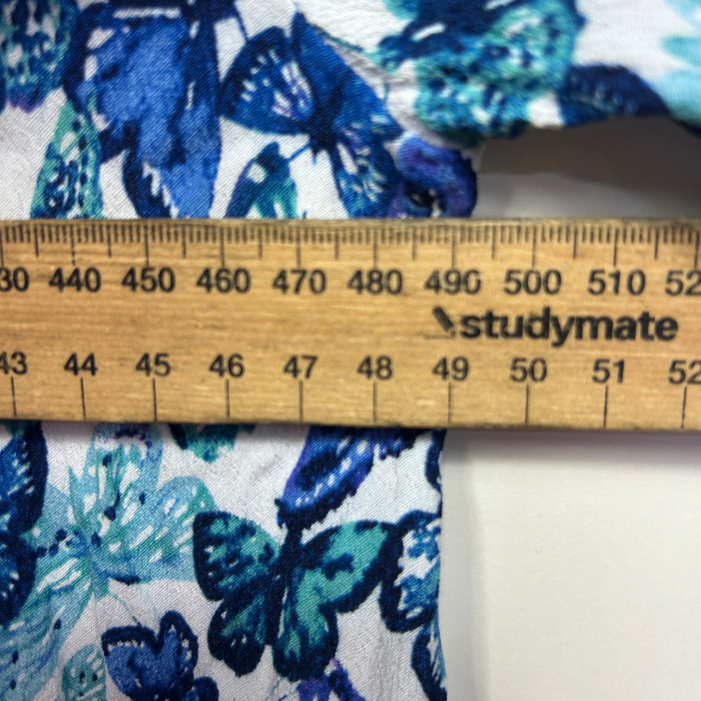beme Top Size 18 Blue White Butterflies 3/4 Sleeve Viscose