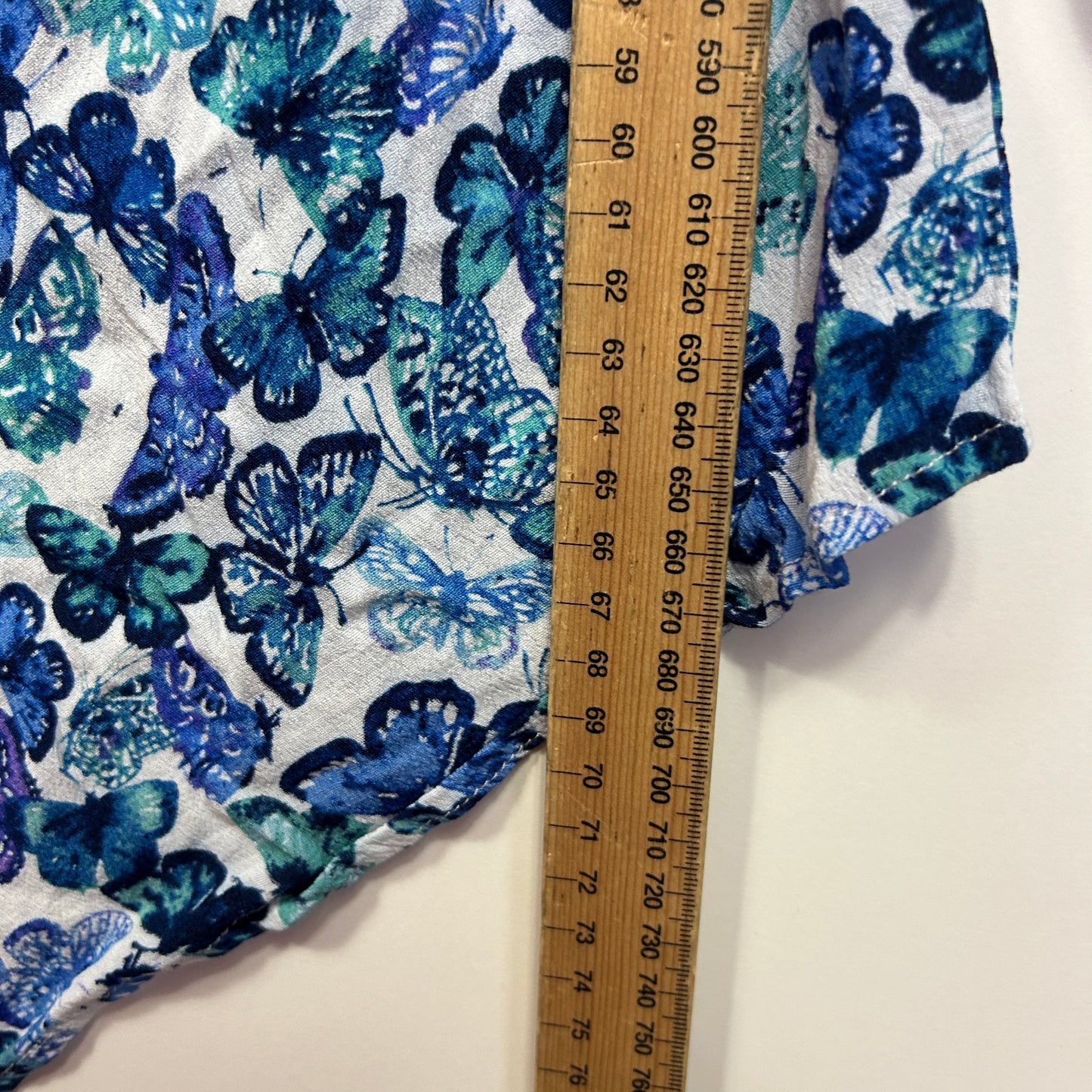 beme Top Size 18 Blue White Butterflies 3/4 Sleeve Viscose