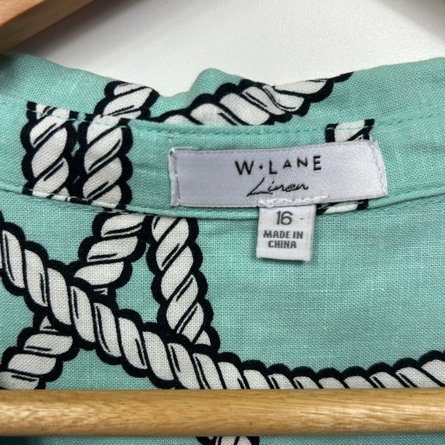 W Lane Linen Top Size 16 Aqua Long Roll Tab Sleeve