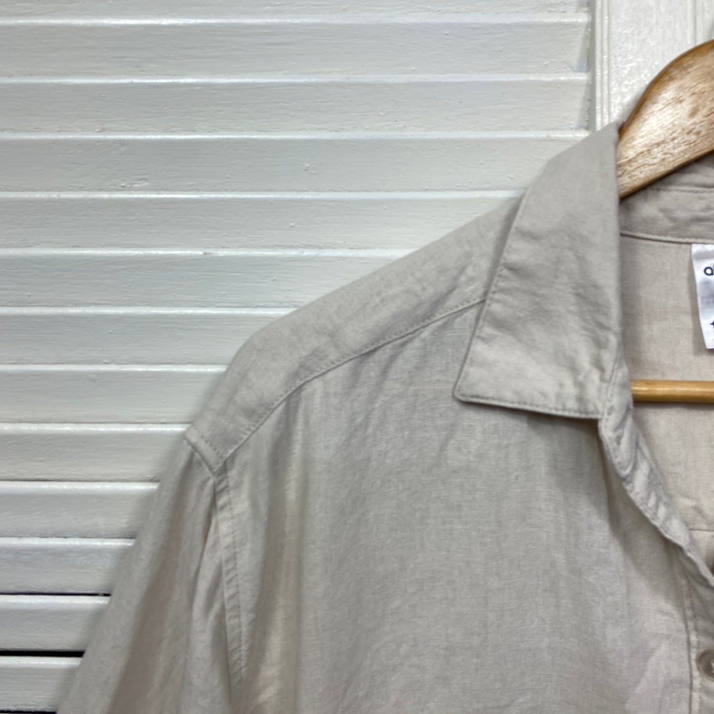 Anko Top Size 14 Long Sleeve Beige Linen Blend Button Up