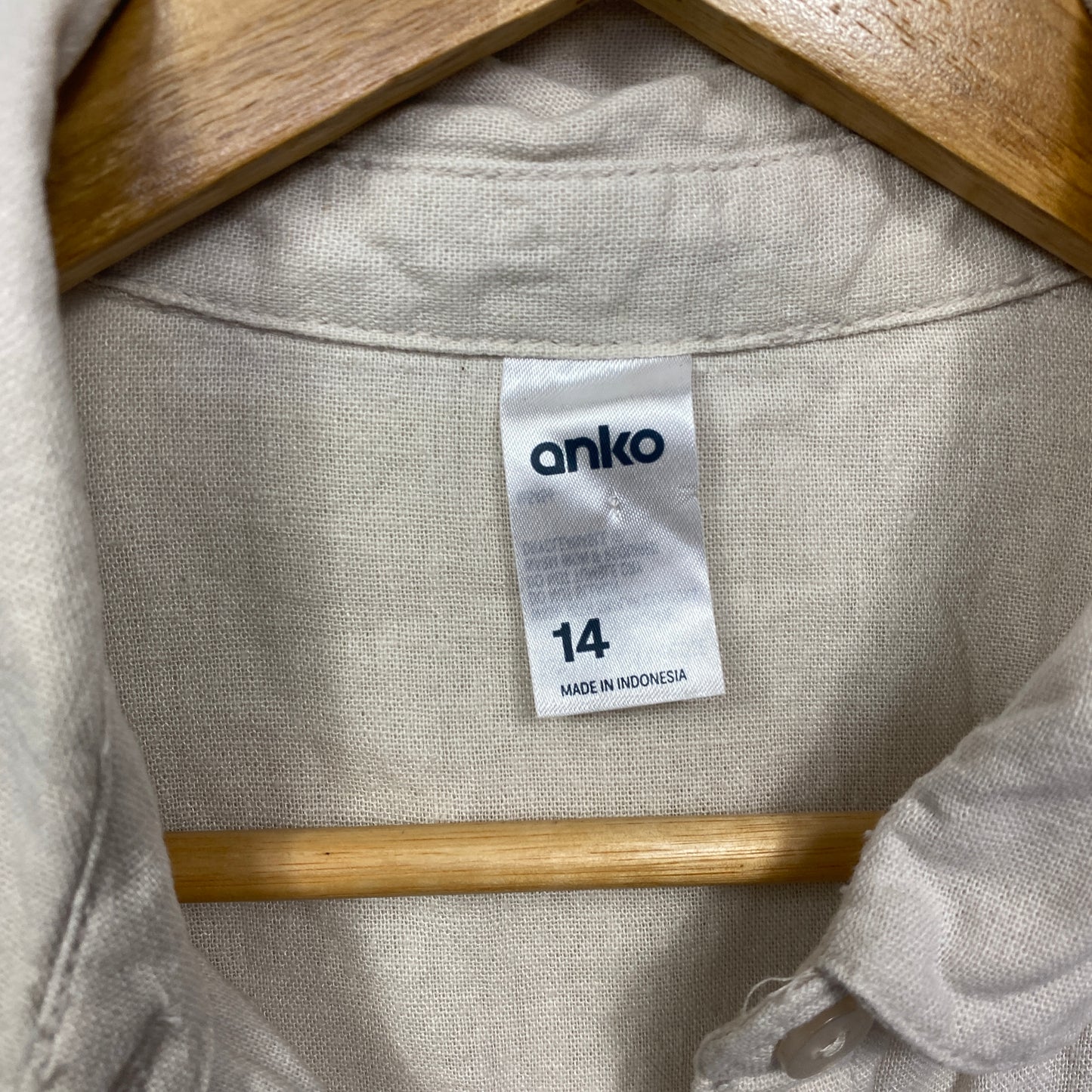 Anko Top Size 14 Long Sleeve Beige Linen Blend Button Up