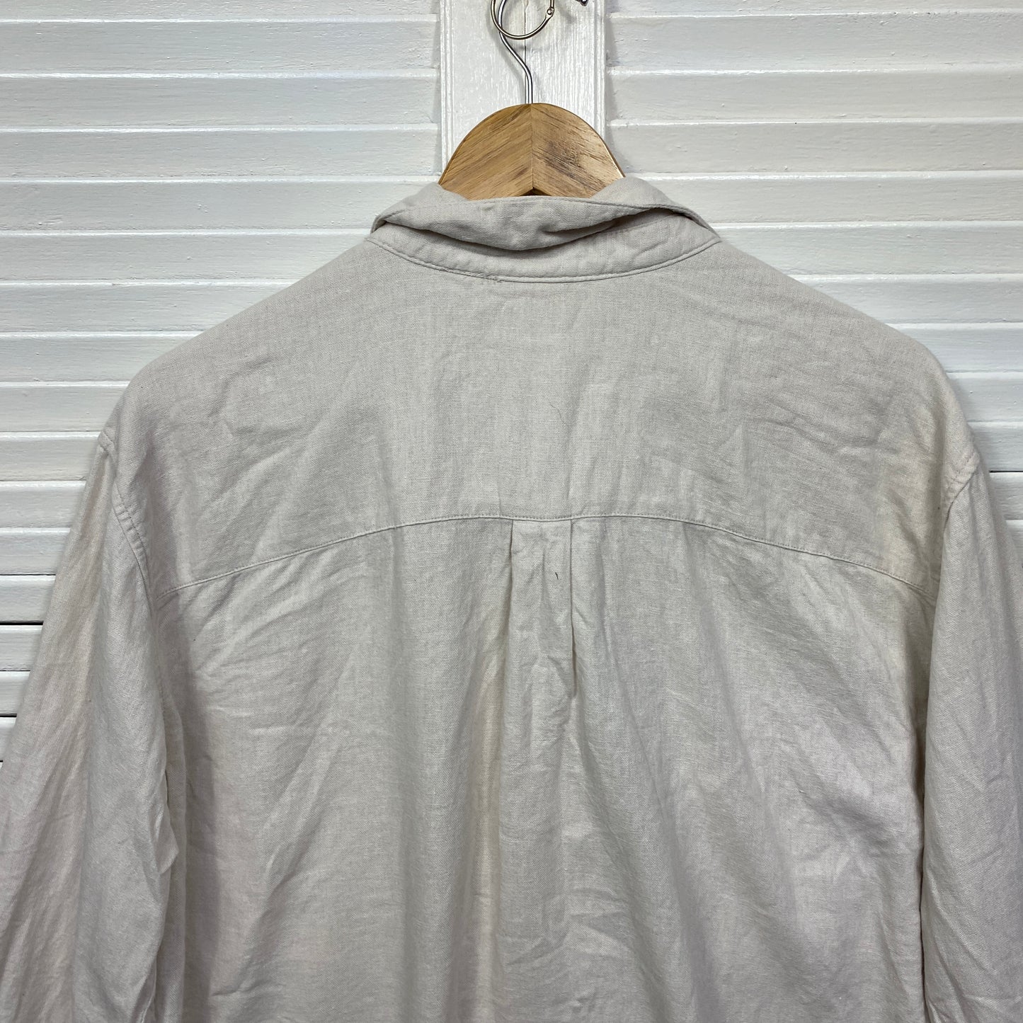 Anko Top Size 14 Long Sleeve Beige Linen Blend Button Up