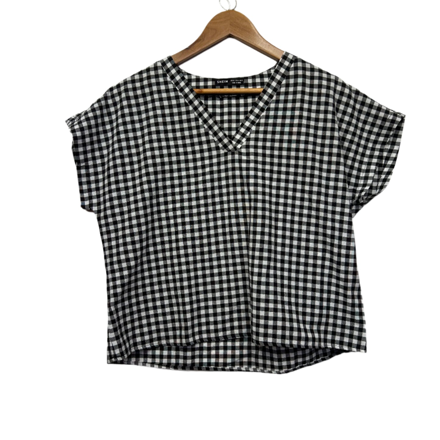 Shein Top Size 14 16 XL Black White Gingham Check Short Sleeve