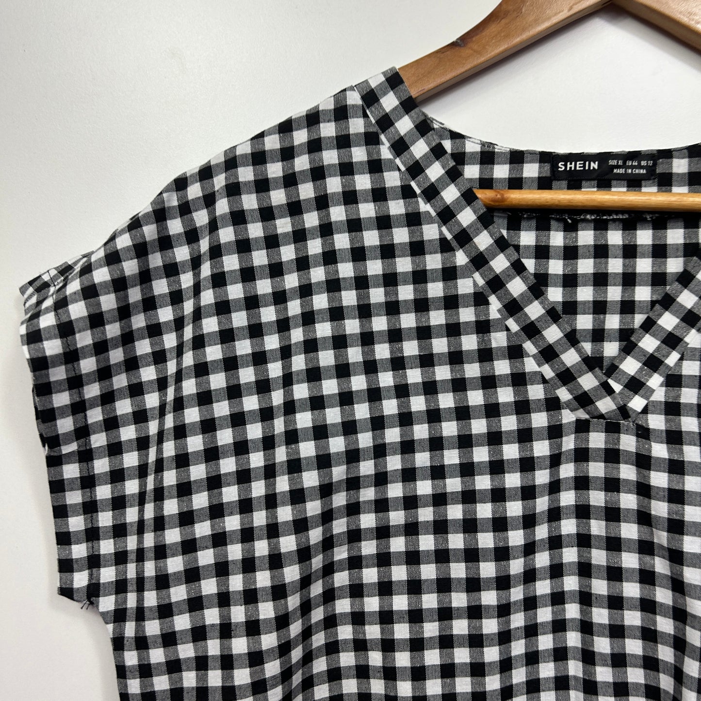 Shein Top Size 14 16 XL Black White Gingham Check Short Sleeve