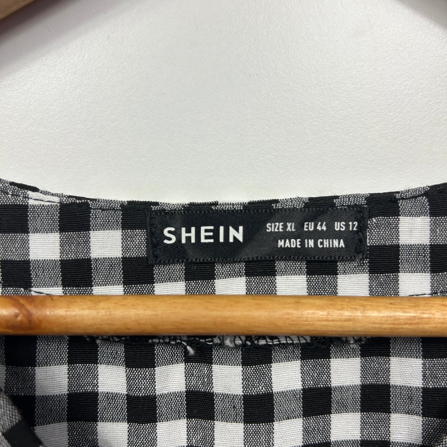 Shein Top Size 14 16 XL Black White Gingham Check Short Sleeve