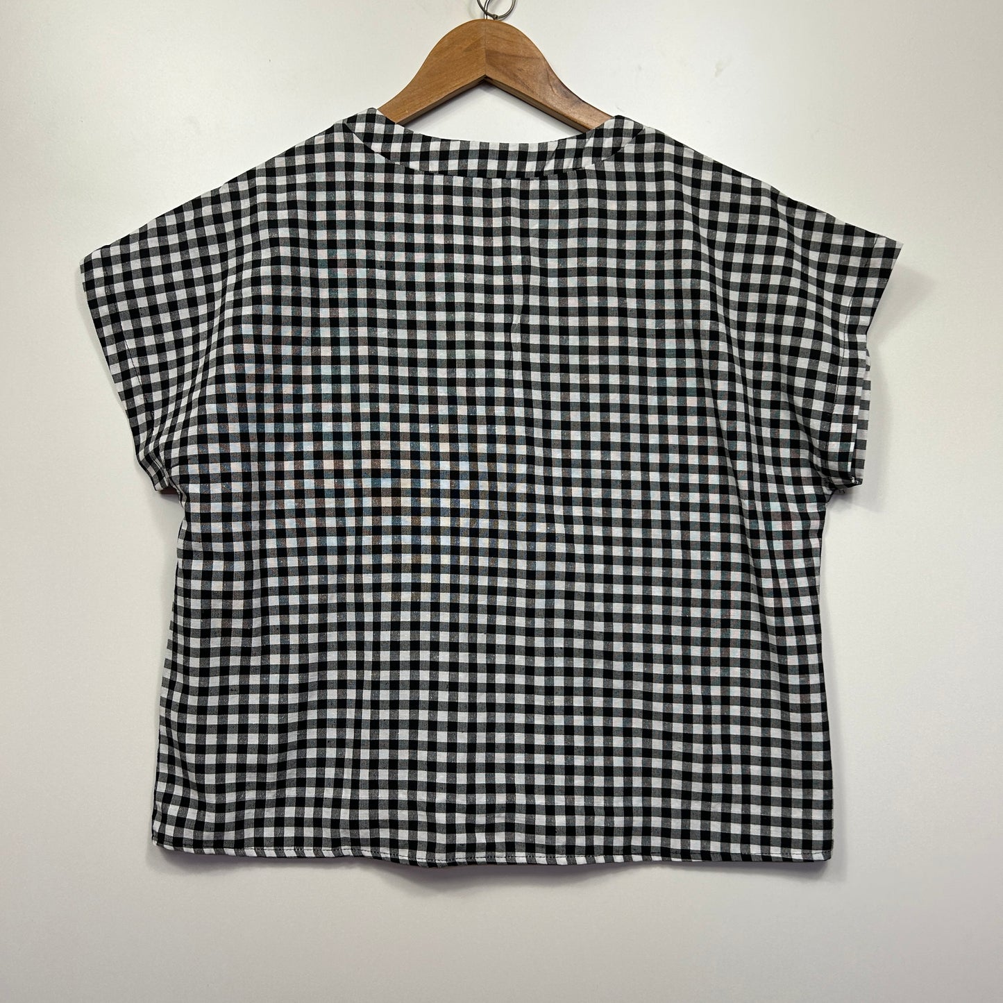 Shein Top Size 14 16 XL Black White Gingham Check Short Sleeve