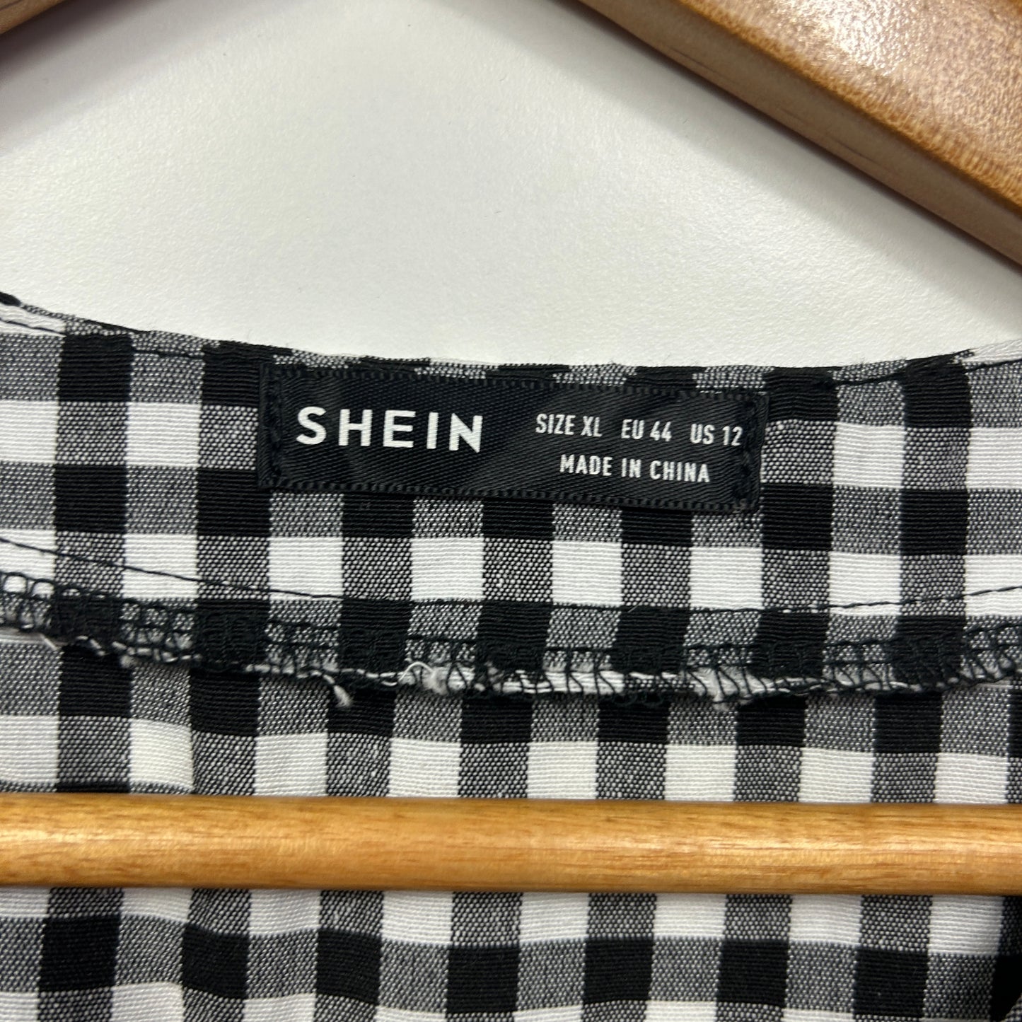 Shein Top Size 14 16 XL Black White Gingham Check Short Sleeve