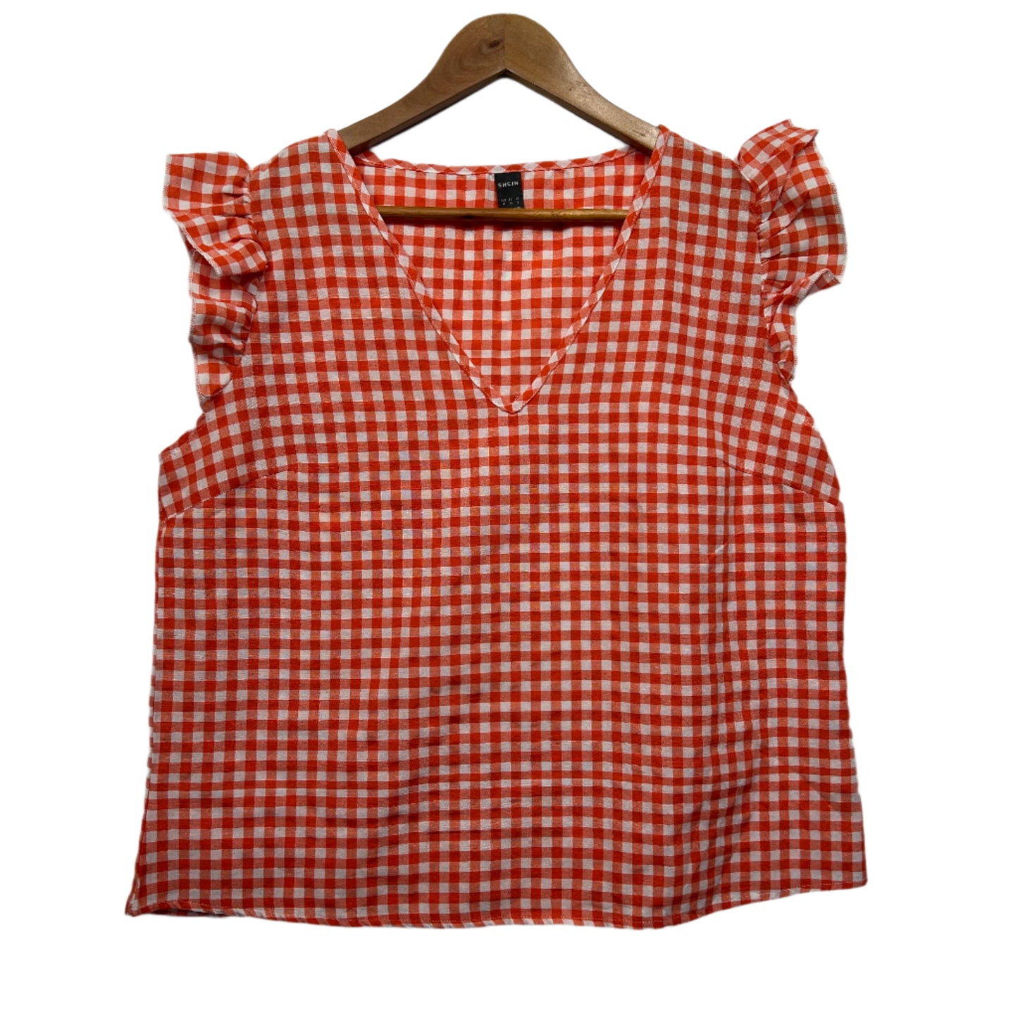 Shein Top Size 14 16 XL Red White Gingham Check Short Sleeve