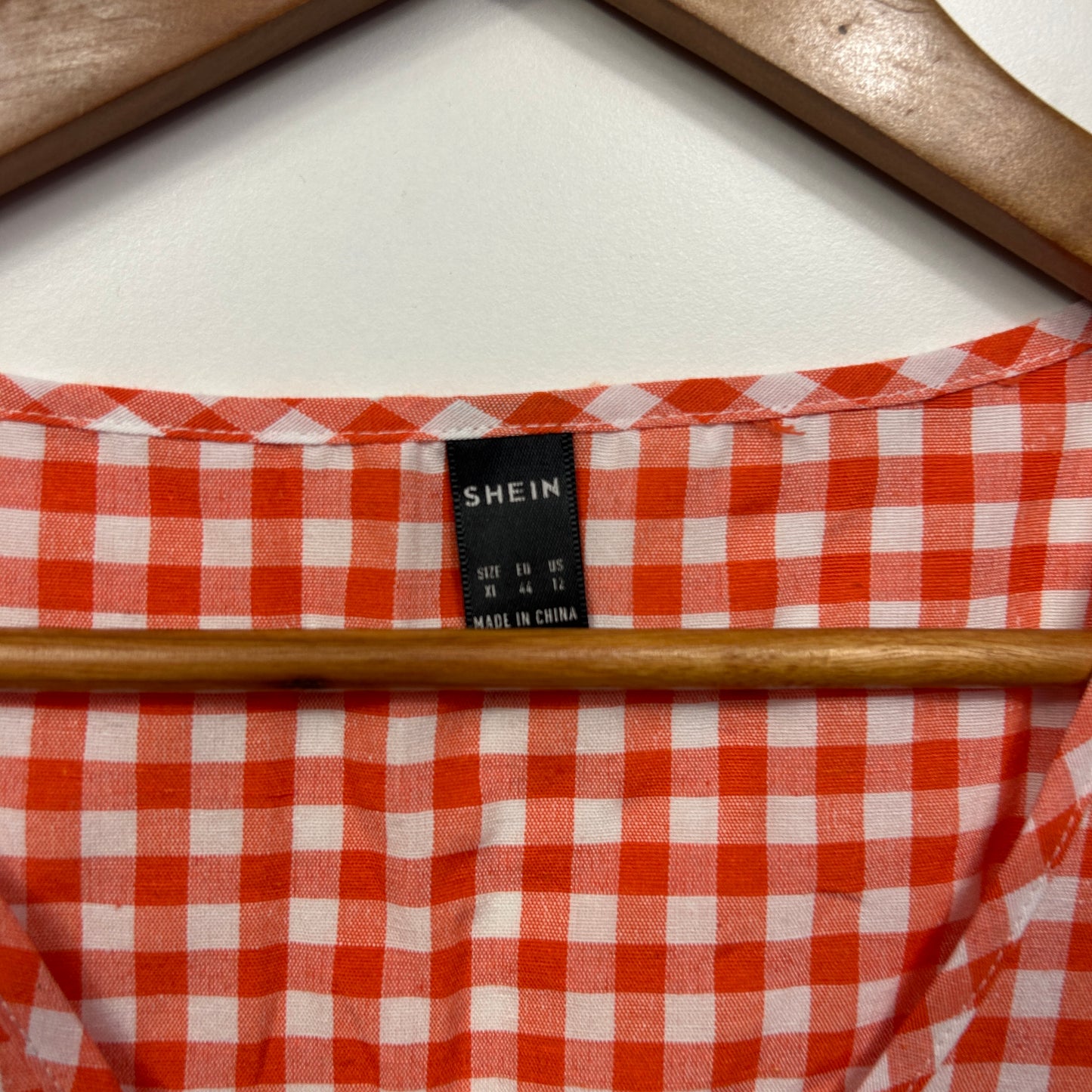 Shein Top Size 14 16 XL Red White Gingham Check Short Sleeve