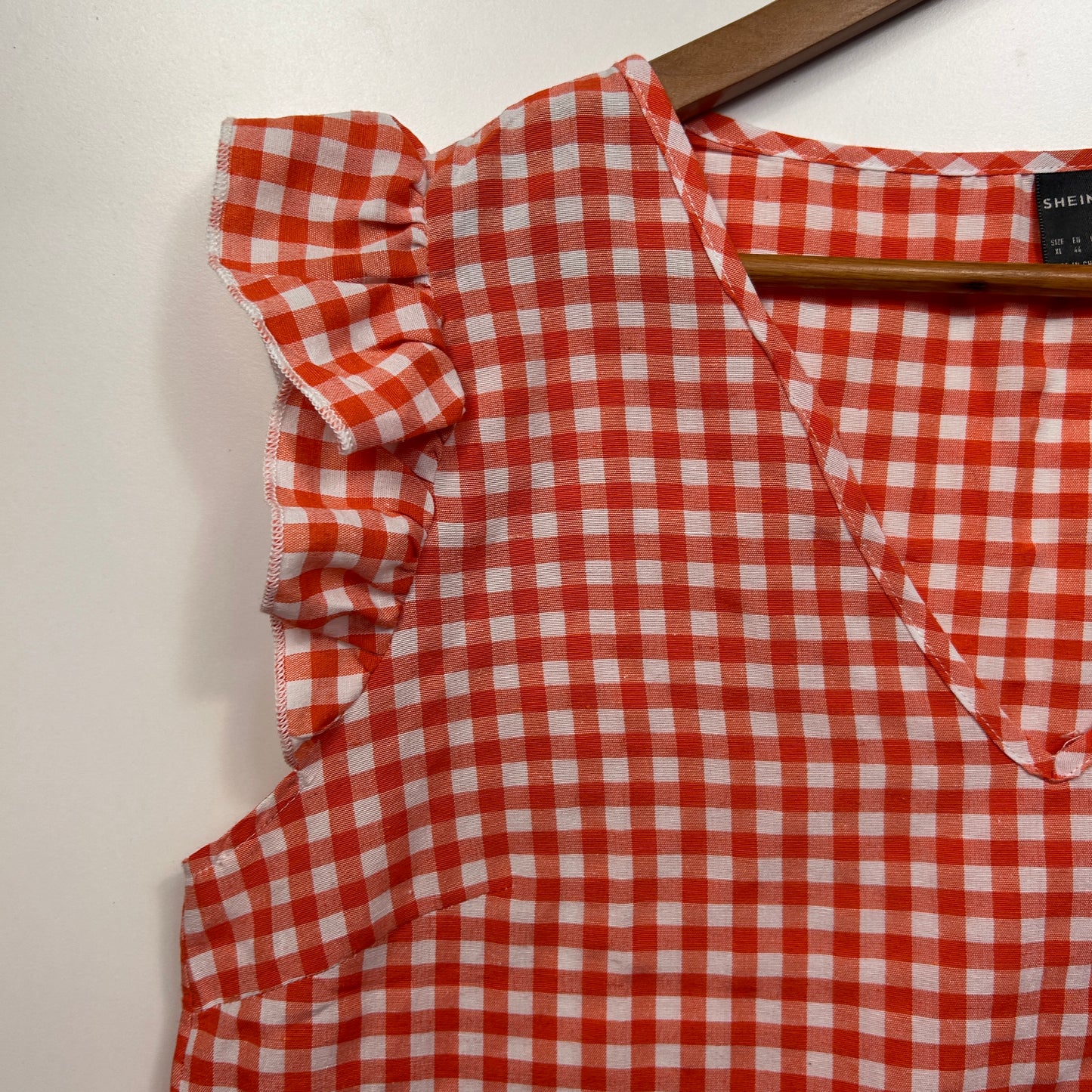 Shein Top Size 14 16 XL Red White Gingham Check Short Sleeve
