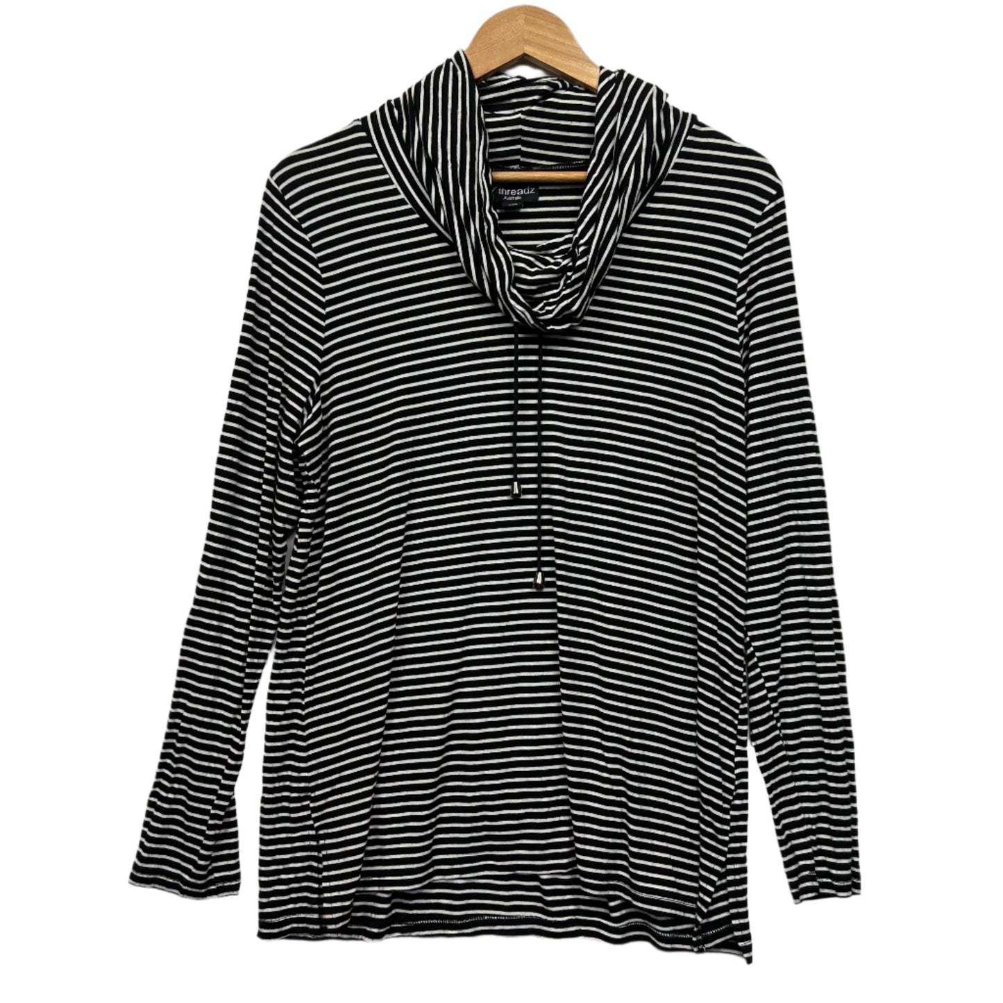 Threadz Top Size 16 XL Black White Striped Long Sleeve Cowl Neck