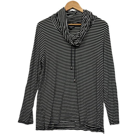 Threadz Top Size 16 XL Black White Striped Long Sleeve Cowl Neck