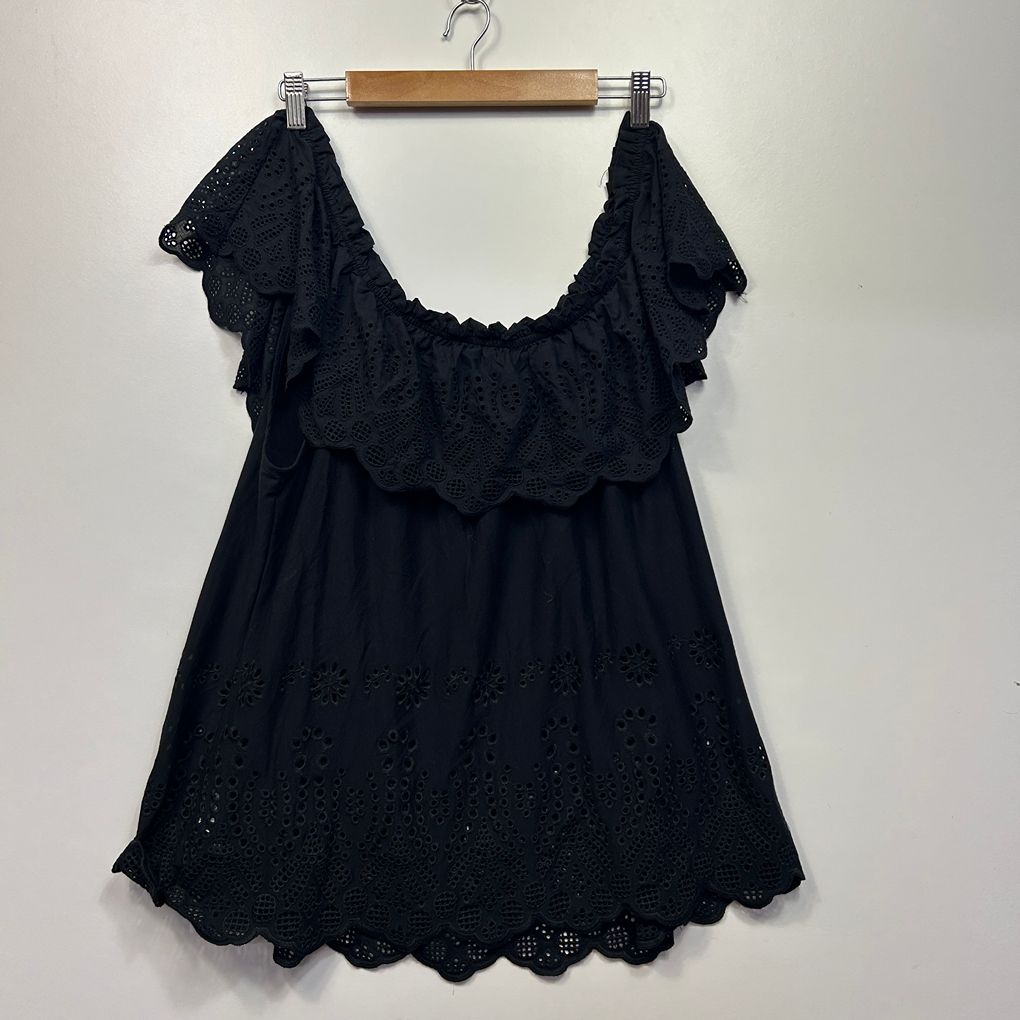 Autograph Black Broderie Cotton Top - Size18/M