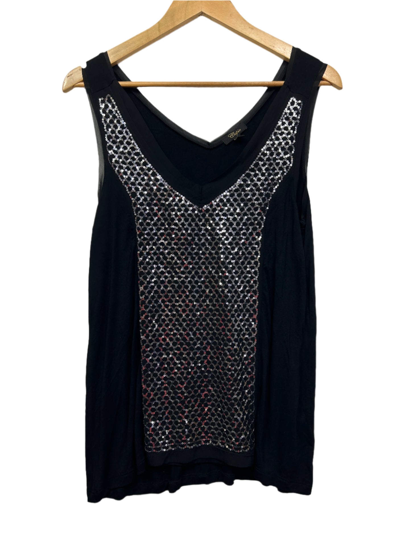 Cupio Top Size Large 14 Black Sleeveless Sequins Cocktail
