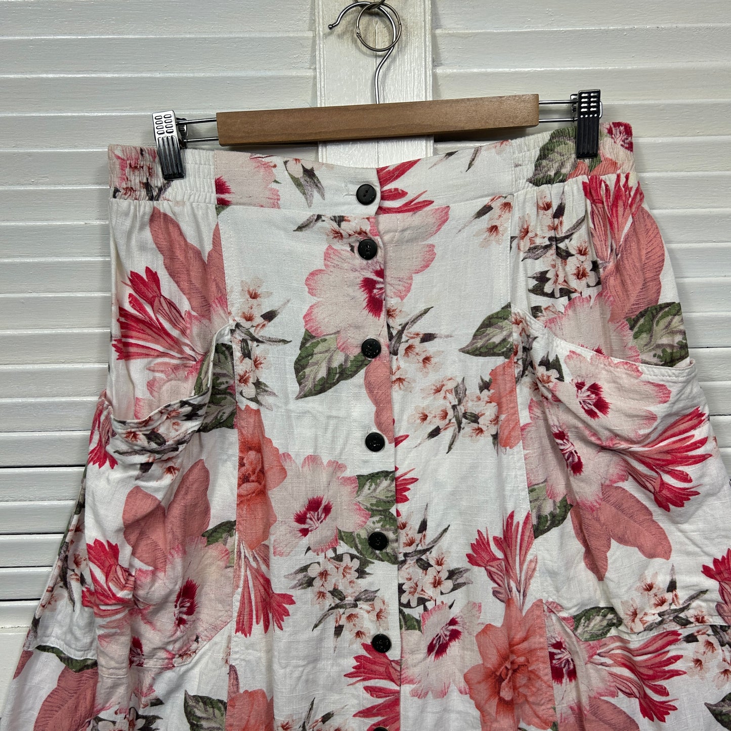Dotti Skirt SIze 14 Floral Pockets 100% Cotton Midi Length