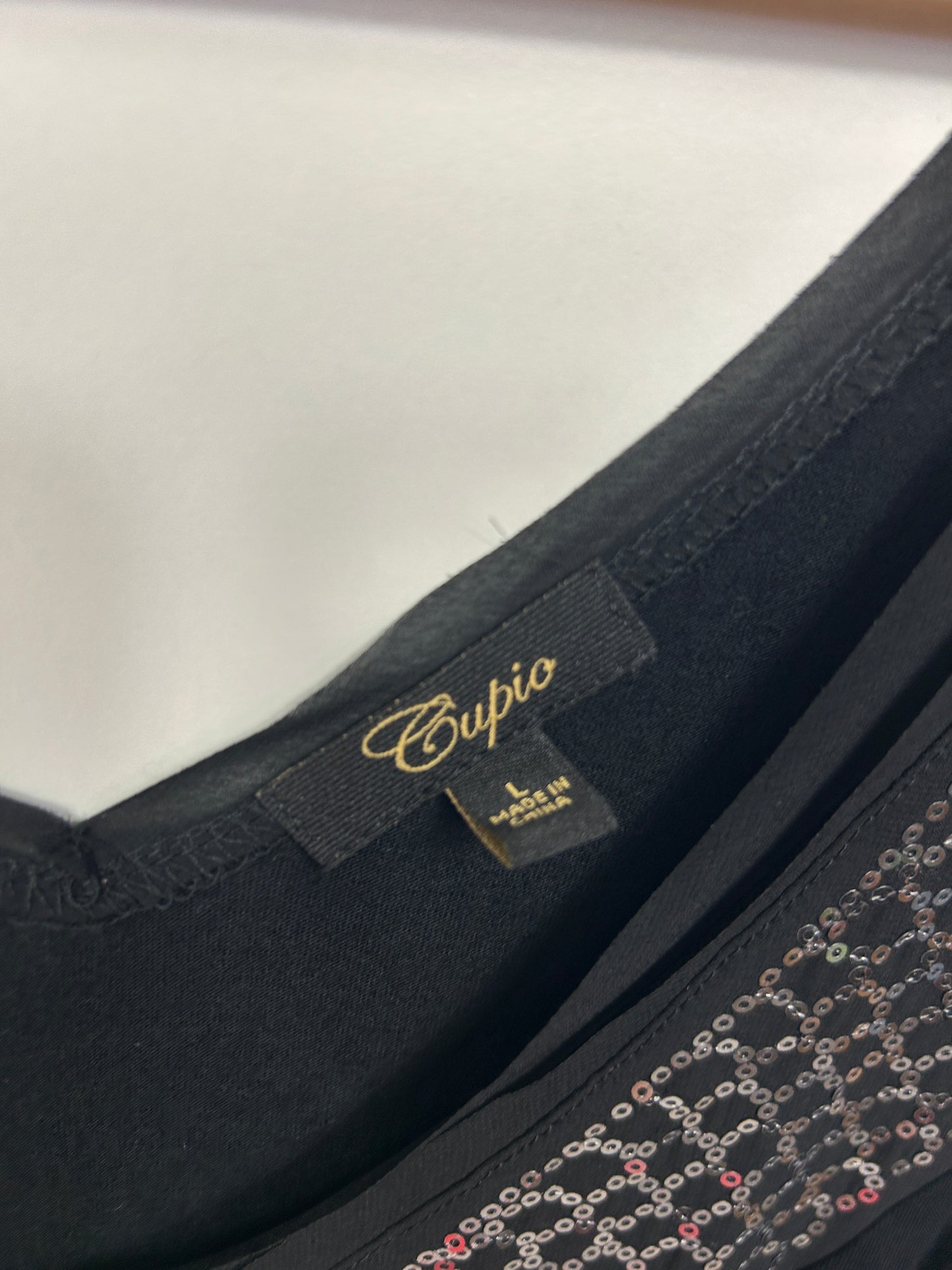 Cupio Top Size Large 14 Black Sleeveless Sequins Cocktail