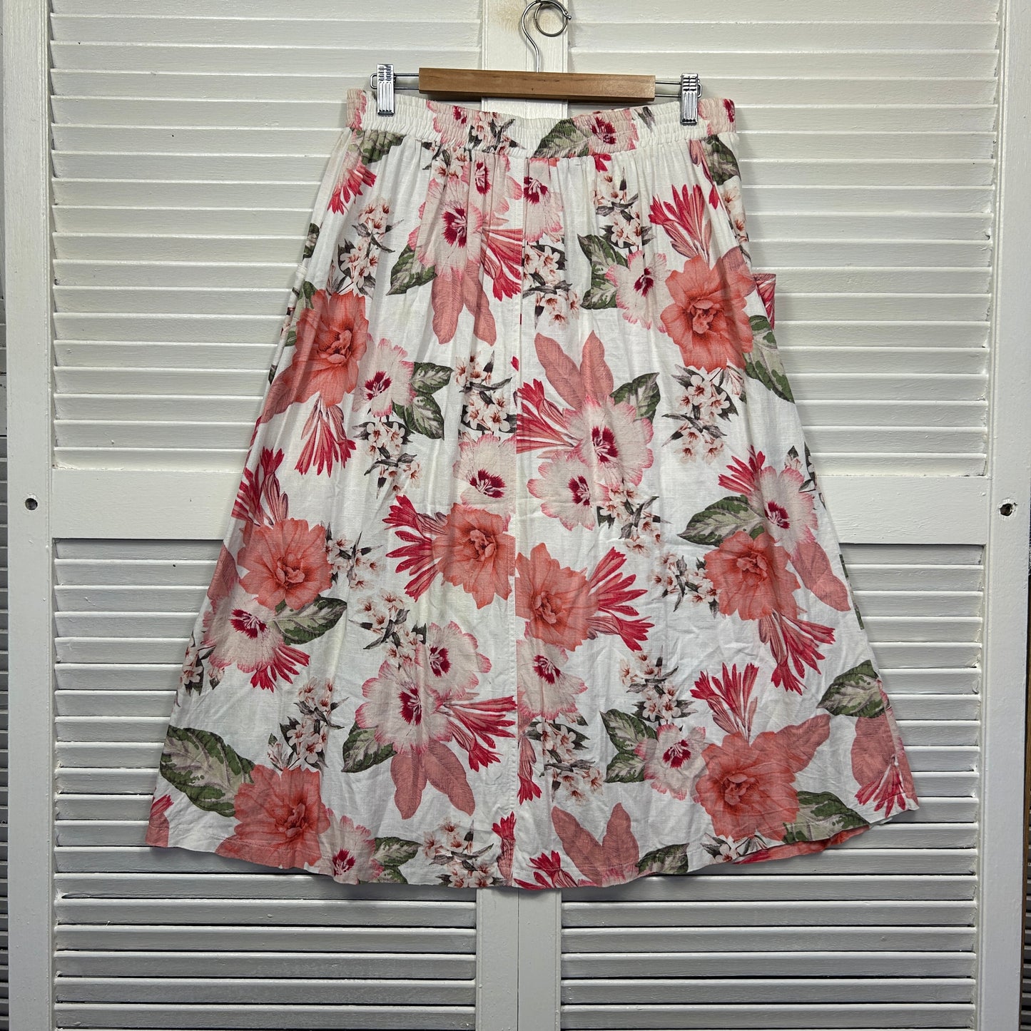 Dotti Skirt SIze 14 Floral Pockets 100% Cotton Midi Length