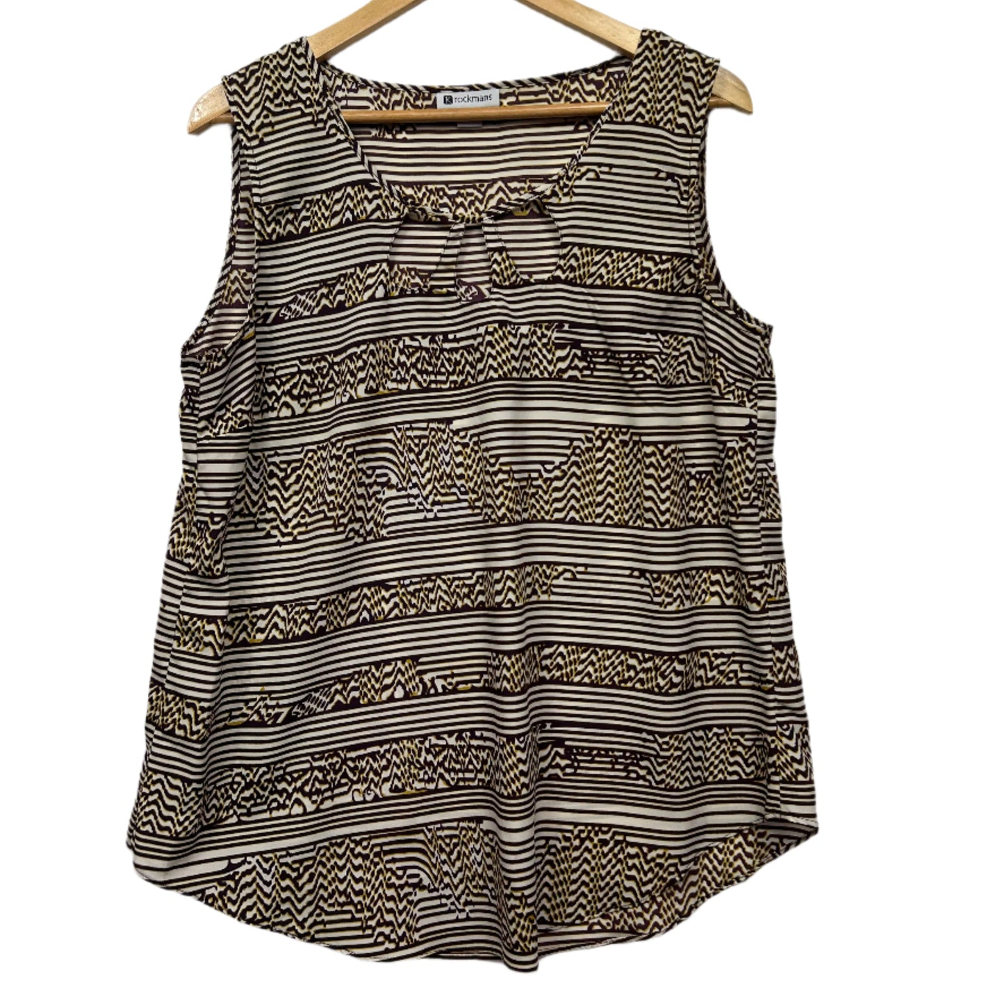 Rockmans Top Size 14 Sleeveless Brown White