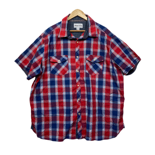 Joe & Co Men Shirt Size 7XL Short Sleeve Button Up Check
