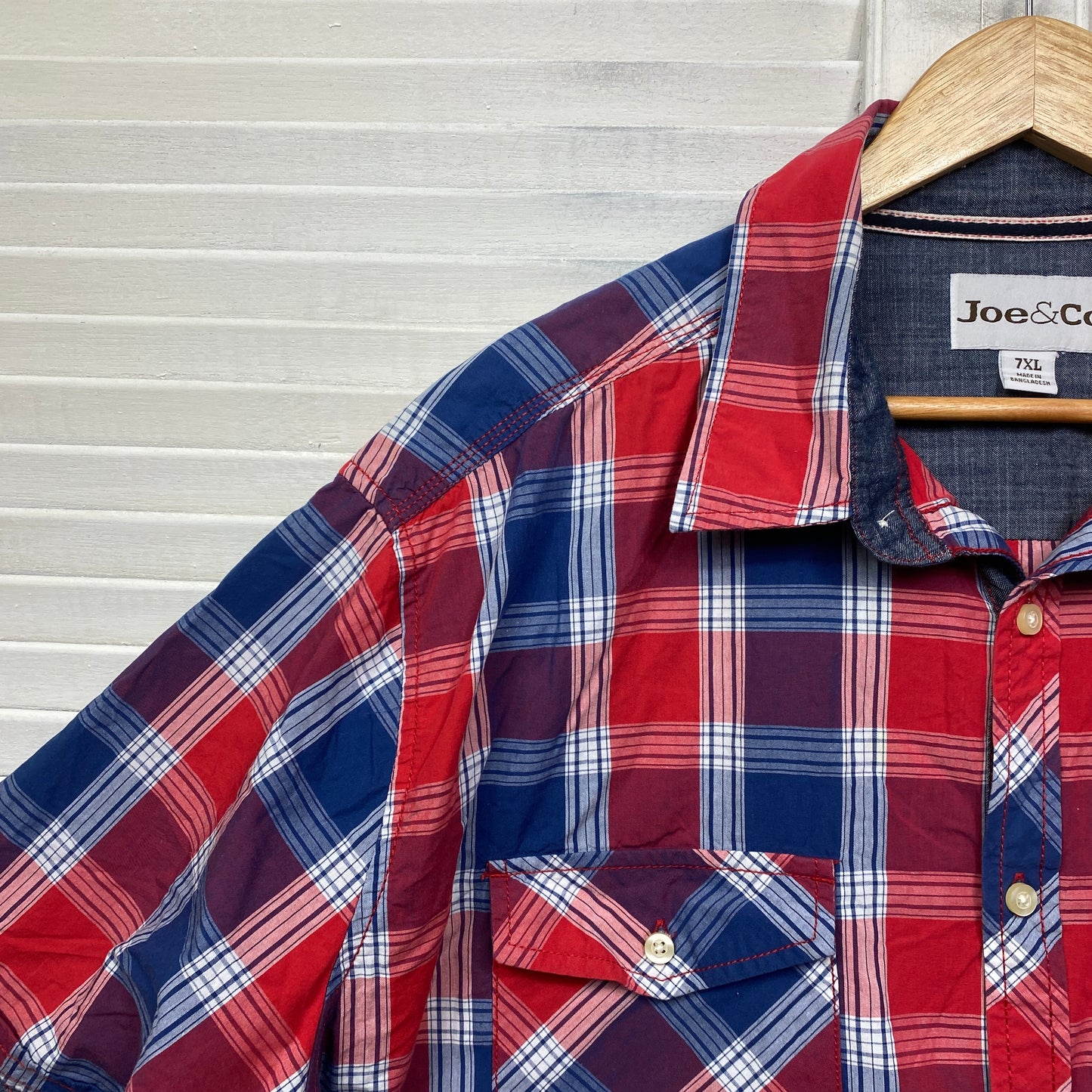 Joe & Co Men Shirt Size 7XL Short Sleeve Button Up Check