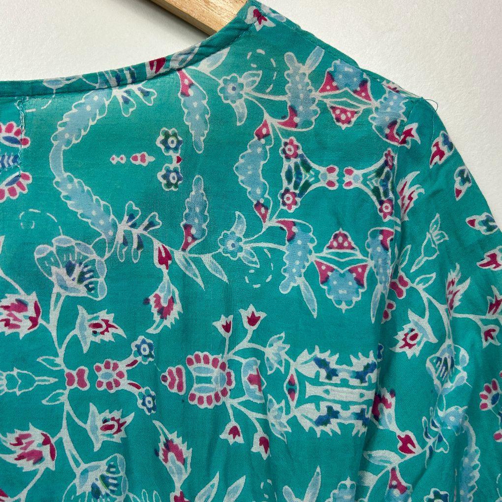 One Summer Teal Floral Cotton Dress - Size 12