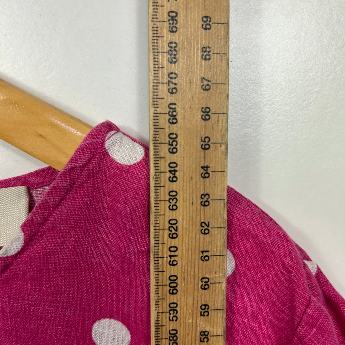 Jacqui E Pink Magenta Polka Dot Linen Top - Size 18