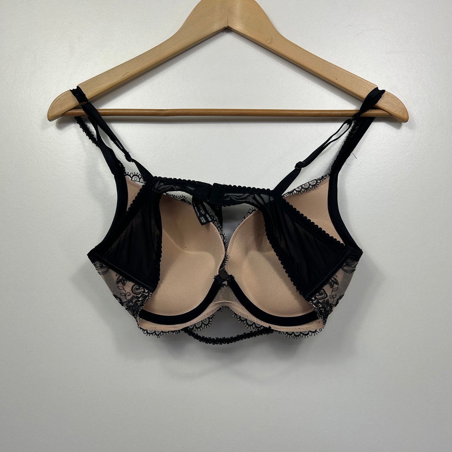 Bras N Things Black Nude Floral Lace Bra - Size 14D/36D