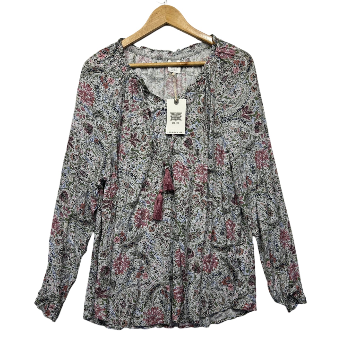 Rivers Top Size 14 Long Sleeve Multicoloured Floral Paisley Print Viscose New