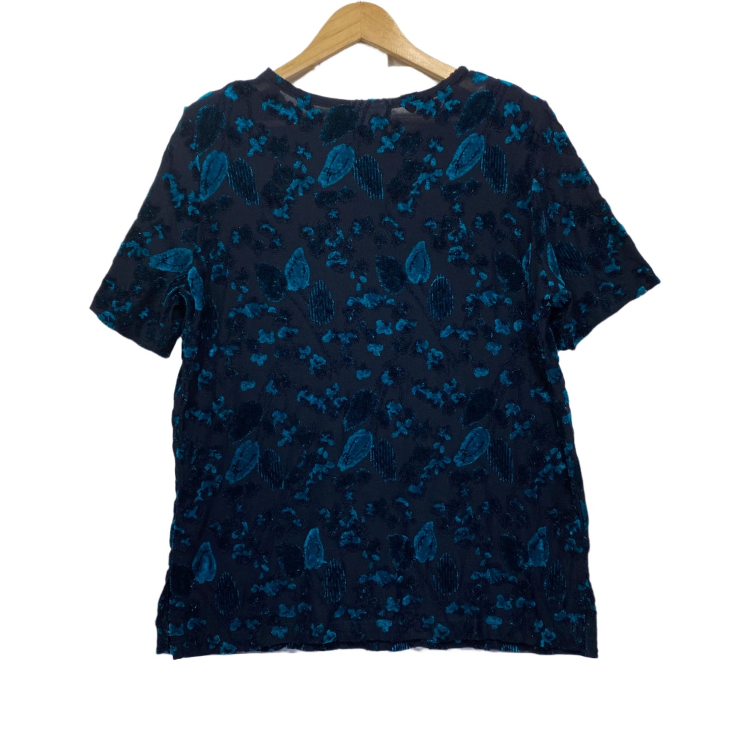 Vintage Katies Velvet Top Size 14 16 Black Blue Short Sleeve