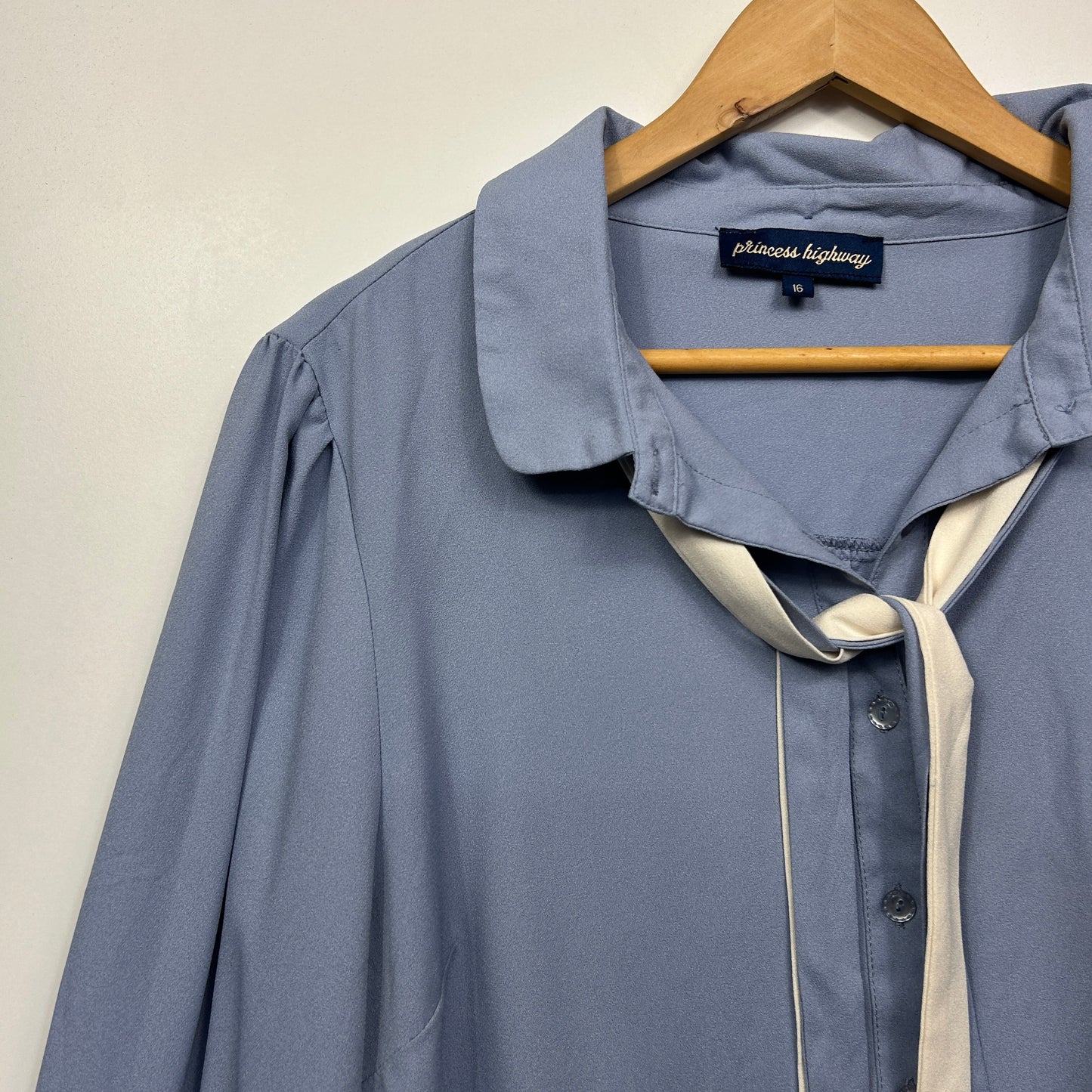 Princess Highway Top Size 16 Blue Long Sleeve Button Up